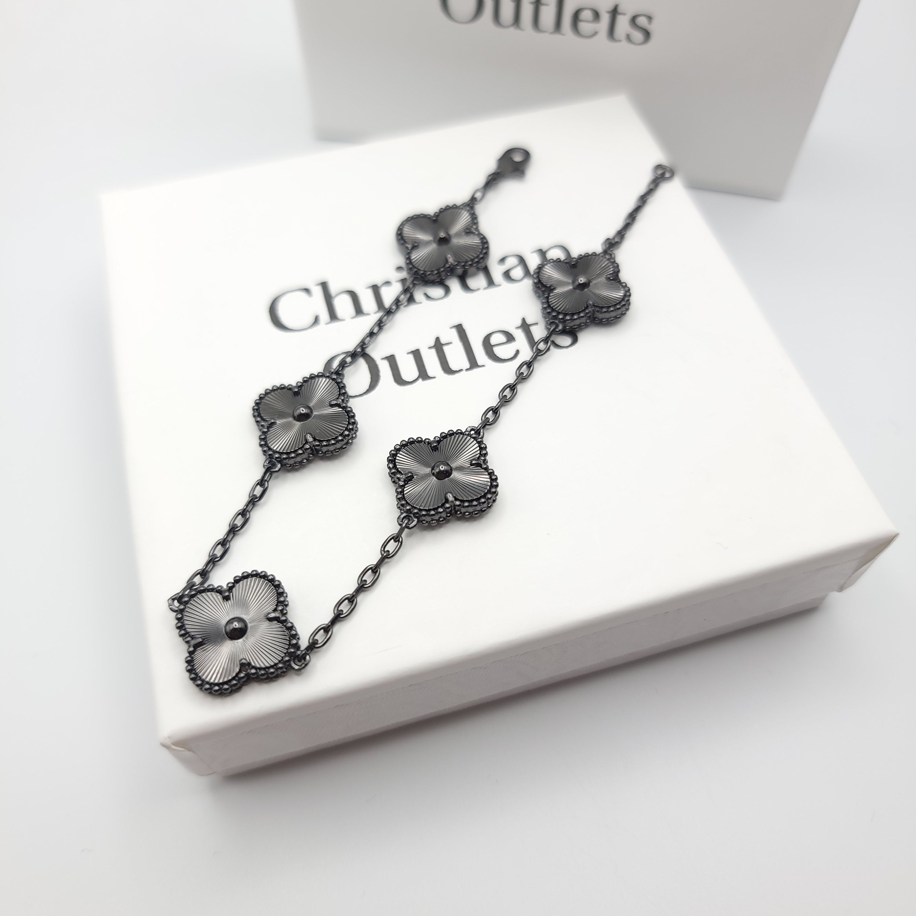 925 Silver All Black Clover Bracelets for Men and Women 6" 7" and 8" Inches Adjustable - Jewelry Store by Erik Rayo