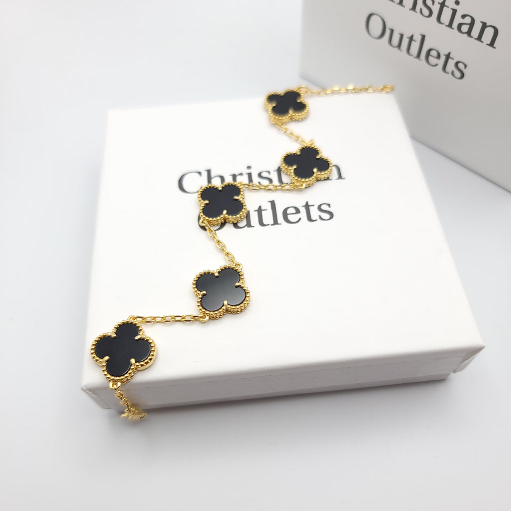 925 Silver Black and Gold Clover Bracelets for Men and Women 6" 7" and 8" Inches Adjustable - Jewelry Store by Erik Rayo