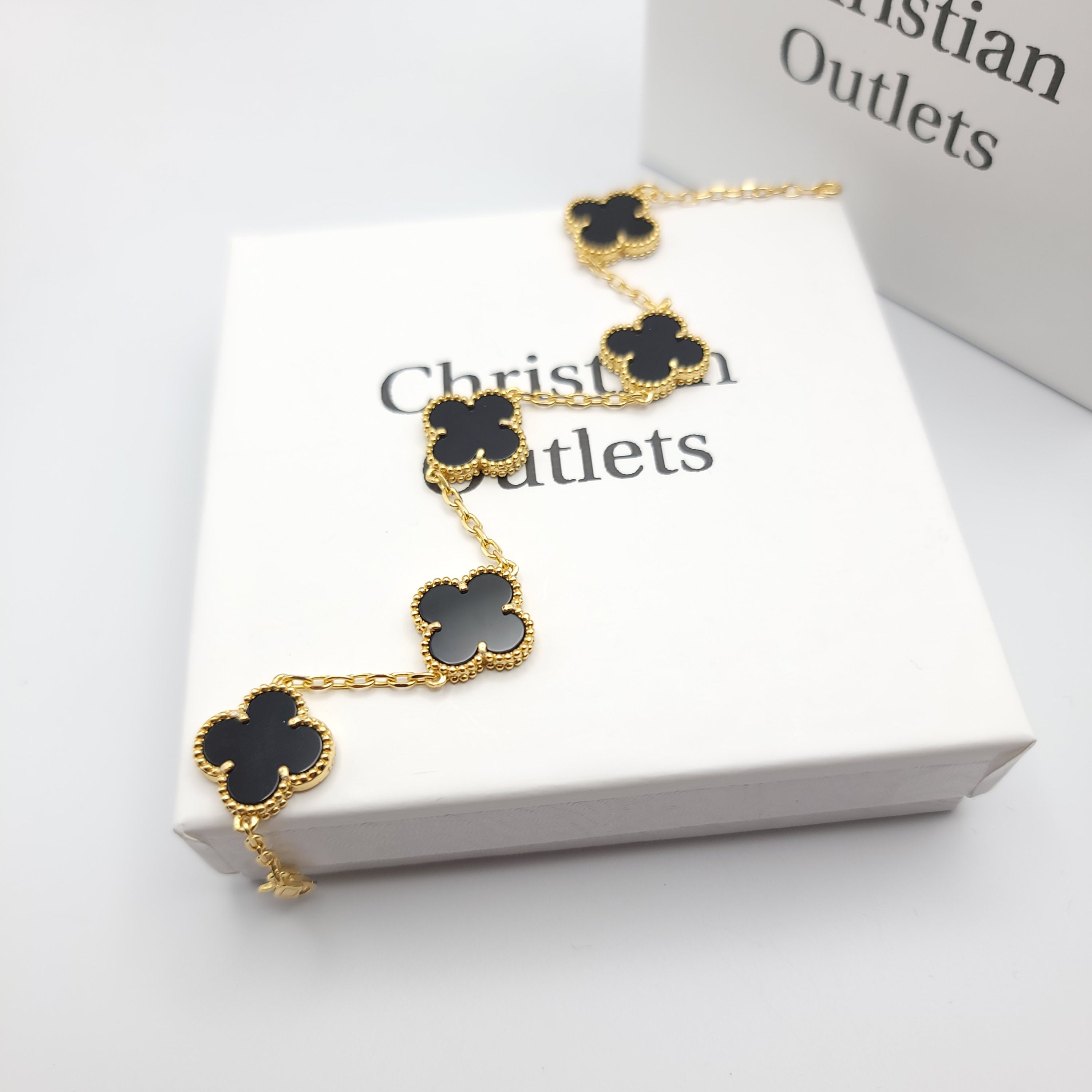 925 Silver Black and Gold Clover Bracelets for Men and Women 6" 7" and 8" Inches Adjustable - Jewelry Store by Erik Rayo