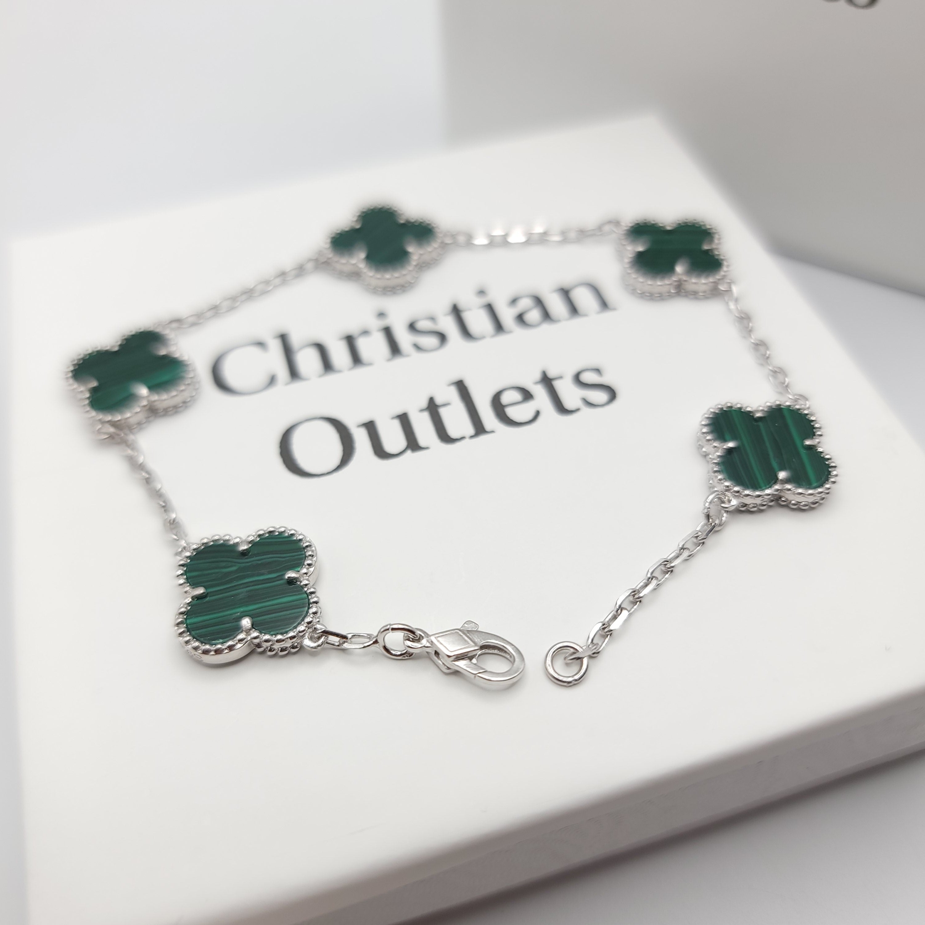925 Silver Green and Silver Clover Bracelets for Men and Women 6" 7" and 8" Inches Adjustable - Jewelry Store by Erik Rayo