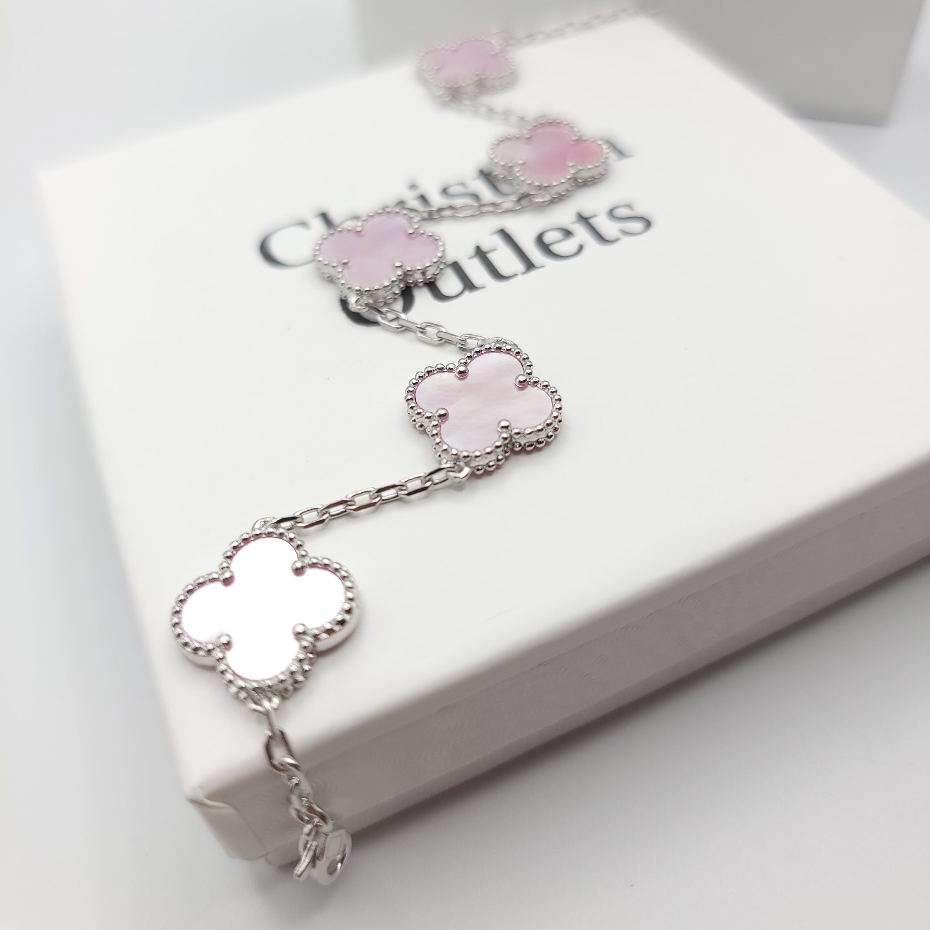 925 Silver Pink and Silver Clover Bracelets for Men and Women 6" 7" and 8" Inches Adjustable - Jewelry Store by Erik Rayo