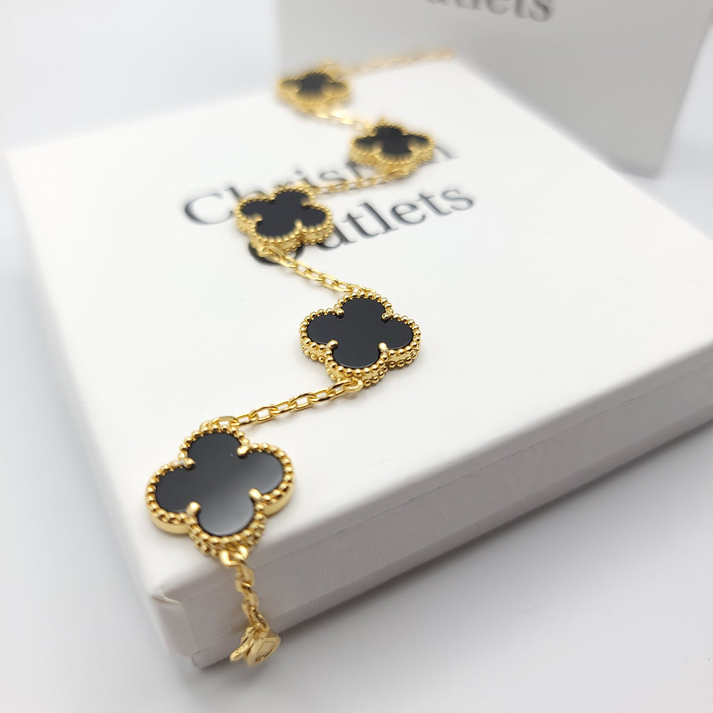 925 Silver Black and Gold Clover Bracelets for Men and Women 6" 7" and 8" Inches Adjustable - Jewelry Store by Erik Rayo
