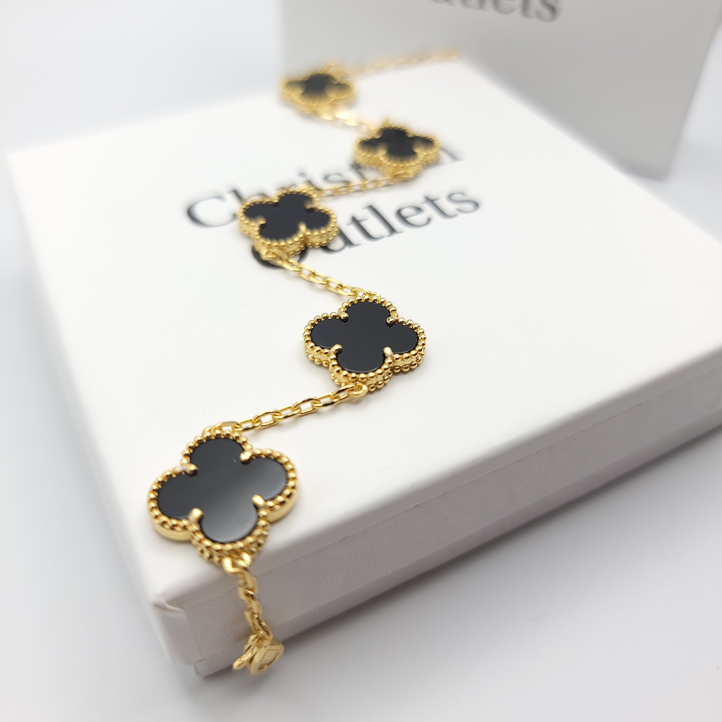 925 Silver Black and Gold Clover Bracelets for Men and Women 6" 7" and 8" Inches Adjustable - Jewelry Store by Erik Rayo