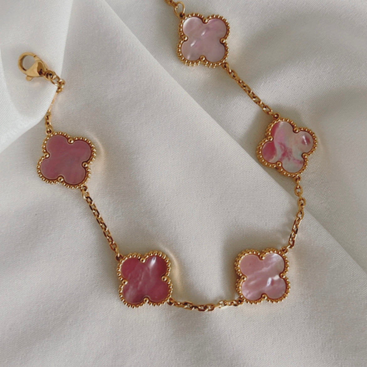 925 Silver Pink and Gold Clover Bracelets for Men and Women 6" 7" and 8" Inches Adjustable - Jewelry Store by Erik Rayo