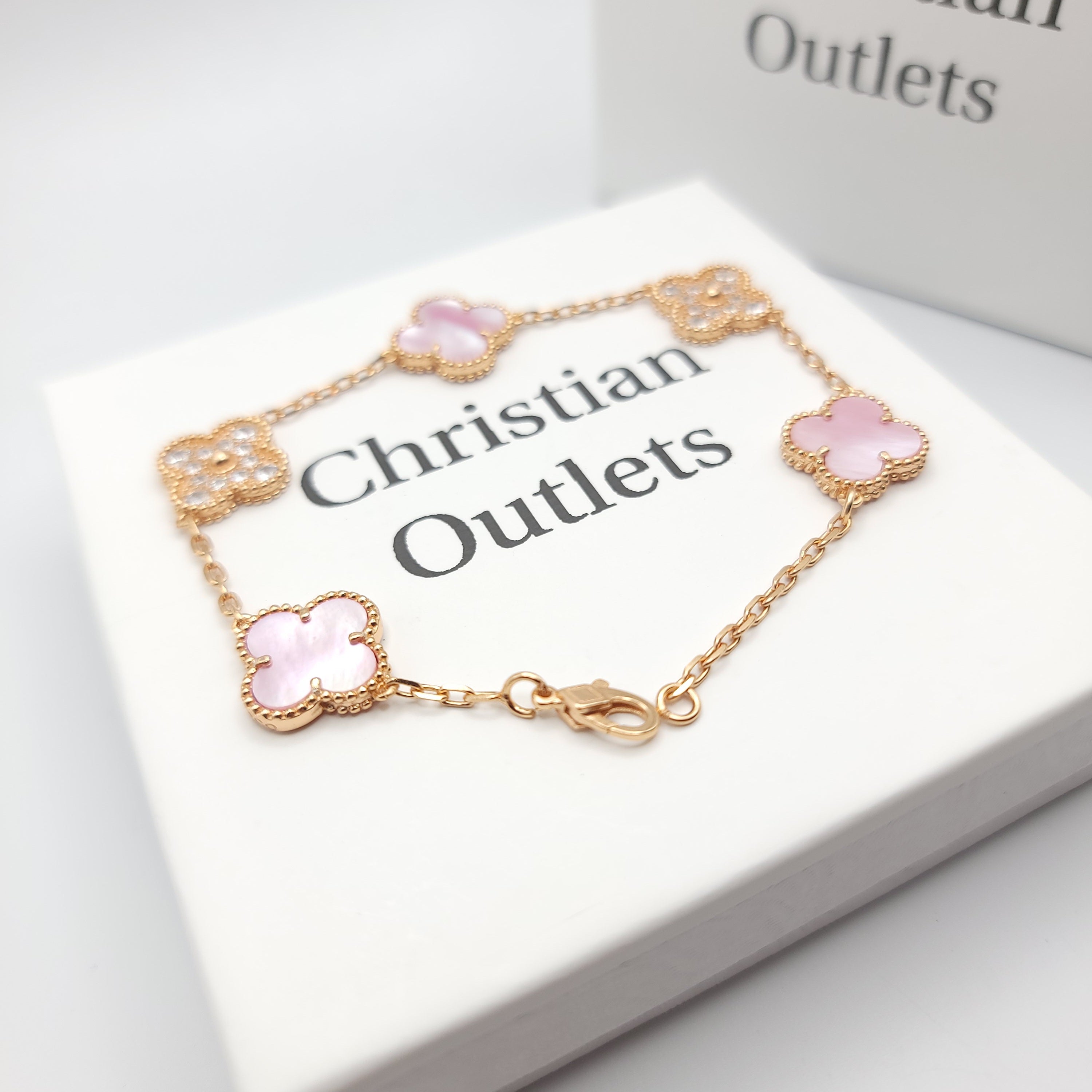 925 Silver Pink Royalty Clover Bracelets for Men and Women 6" 7" and 8" Inches Adjustable - Jewelry Store by Erik Rayo