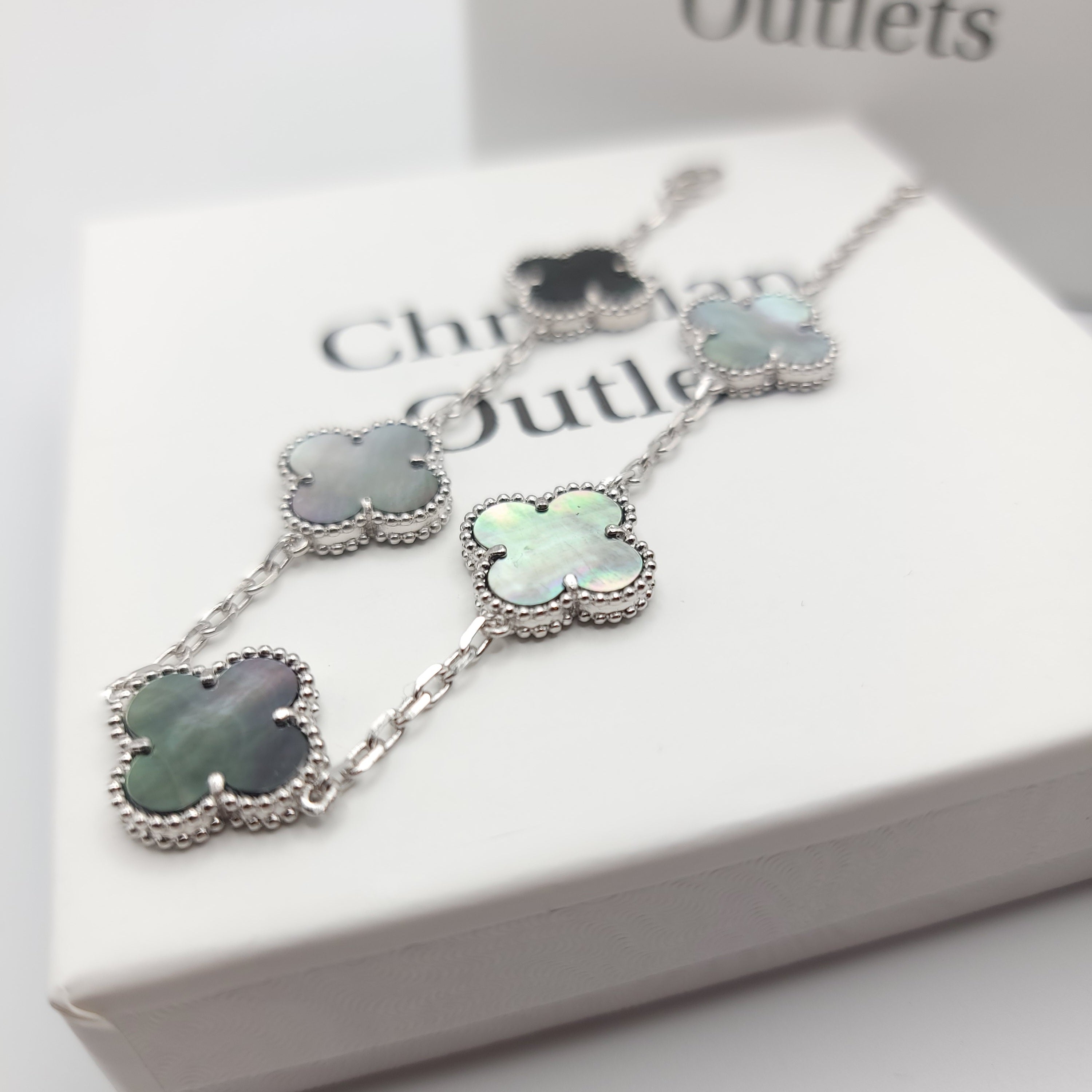 925 Silver Black Mother of Pearl Clover Bracelets for Men and Women 6" 7" and 8" Inches Adjustable - Jewelry Store by Erik Rayo