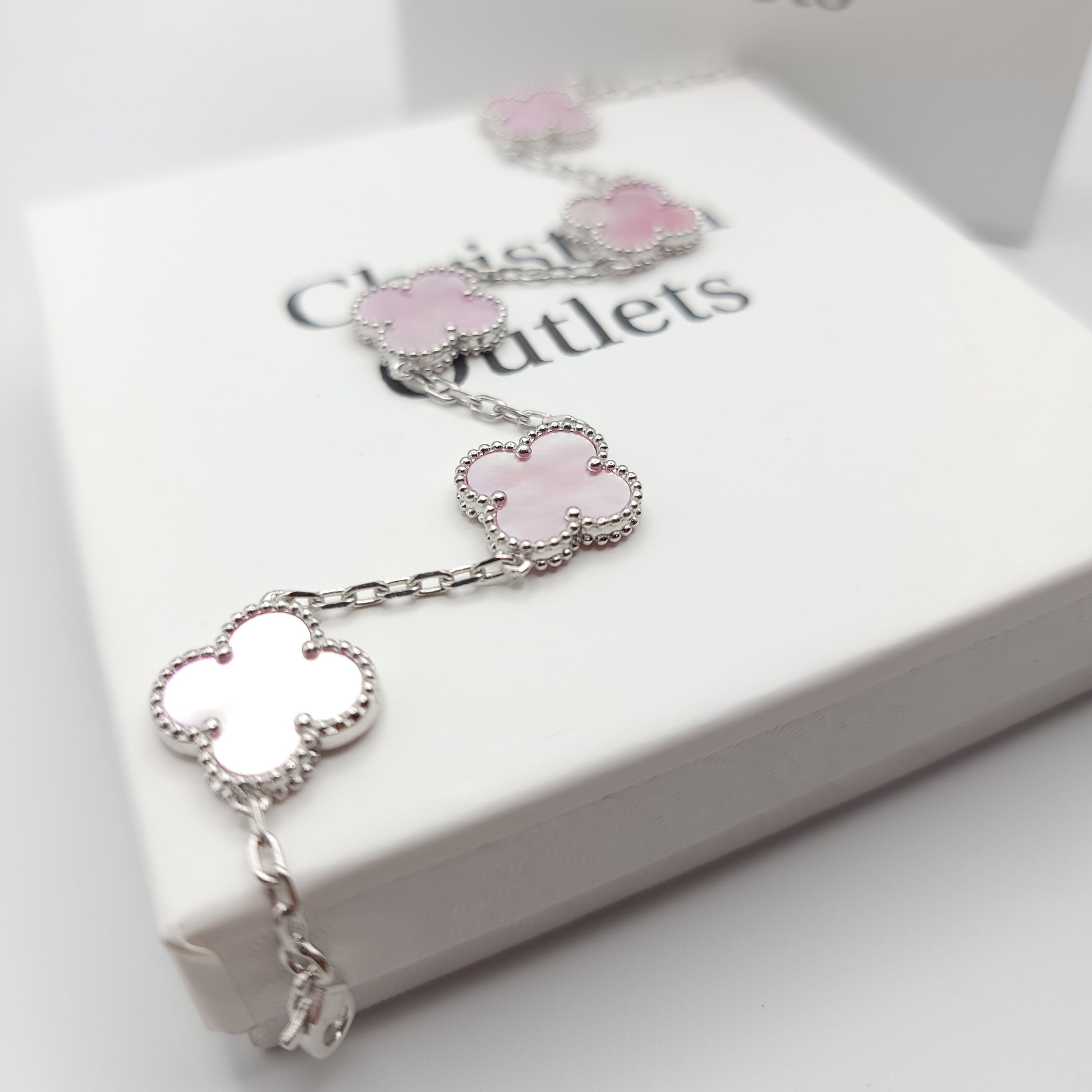 925 Silver Pink and Silver Clover Bracelets for Men and Women 6" 7" and 8" Inches Adjustable - Jewelry Store by Erik Rayo
