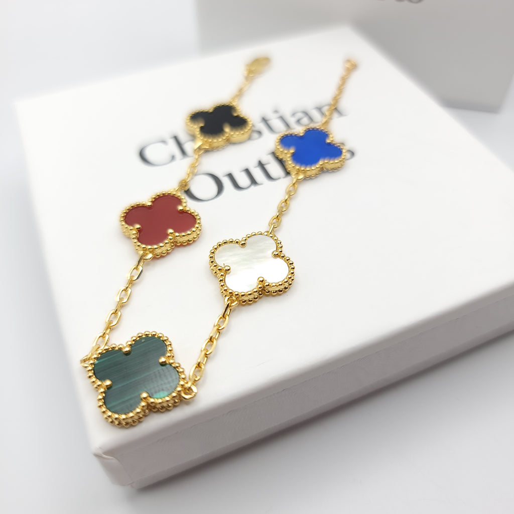 925 Silver Multicolor Clover Bracelets for Men and Women 6" 7" and 8" Inches Adjustable - Jewelry Store by Erik Rayo