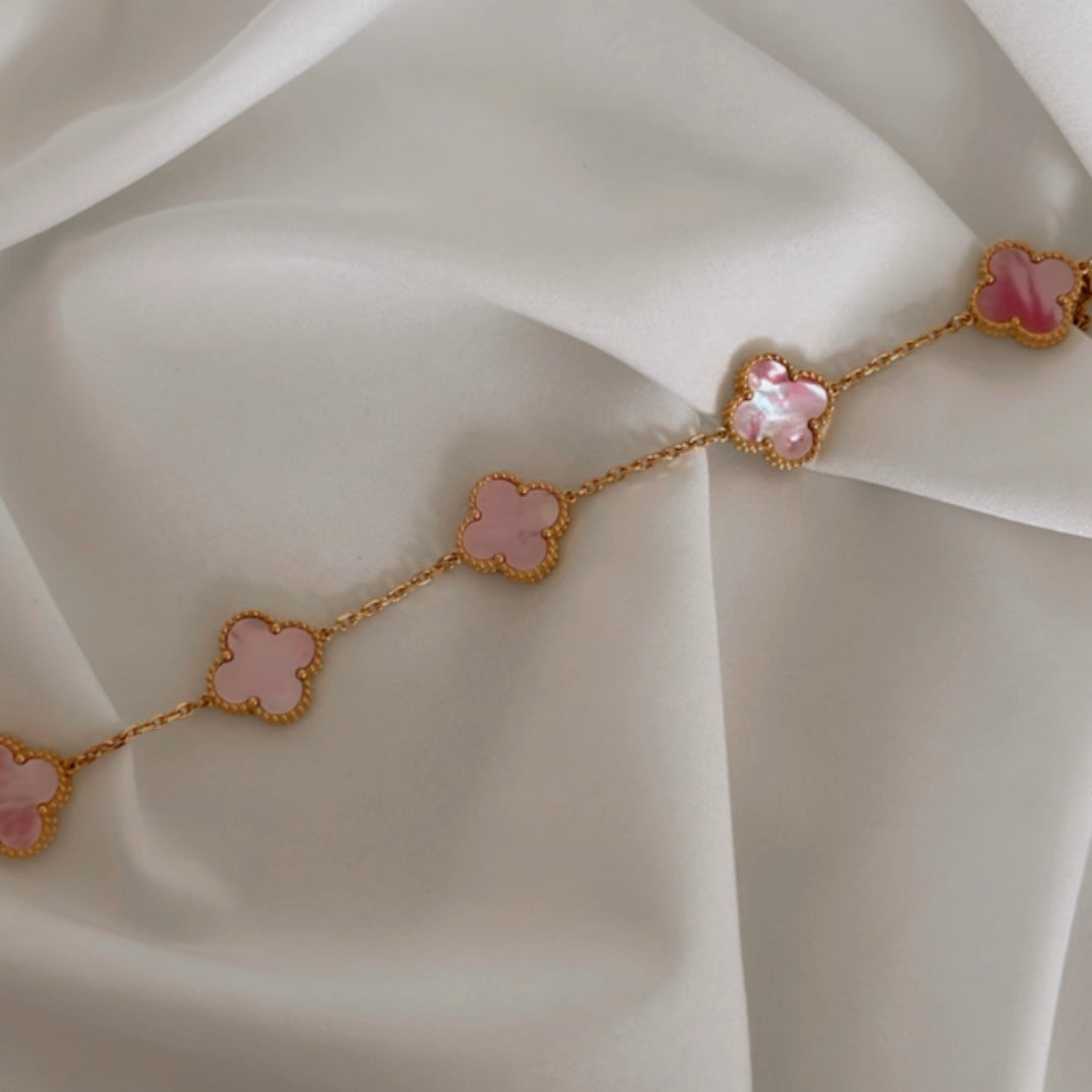 925 Silver Pink and Gold Clover Bracelets for Men and Women 6" 7" and 8" Inches Adjustable - Jewelry Store by Erik Rayo