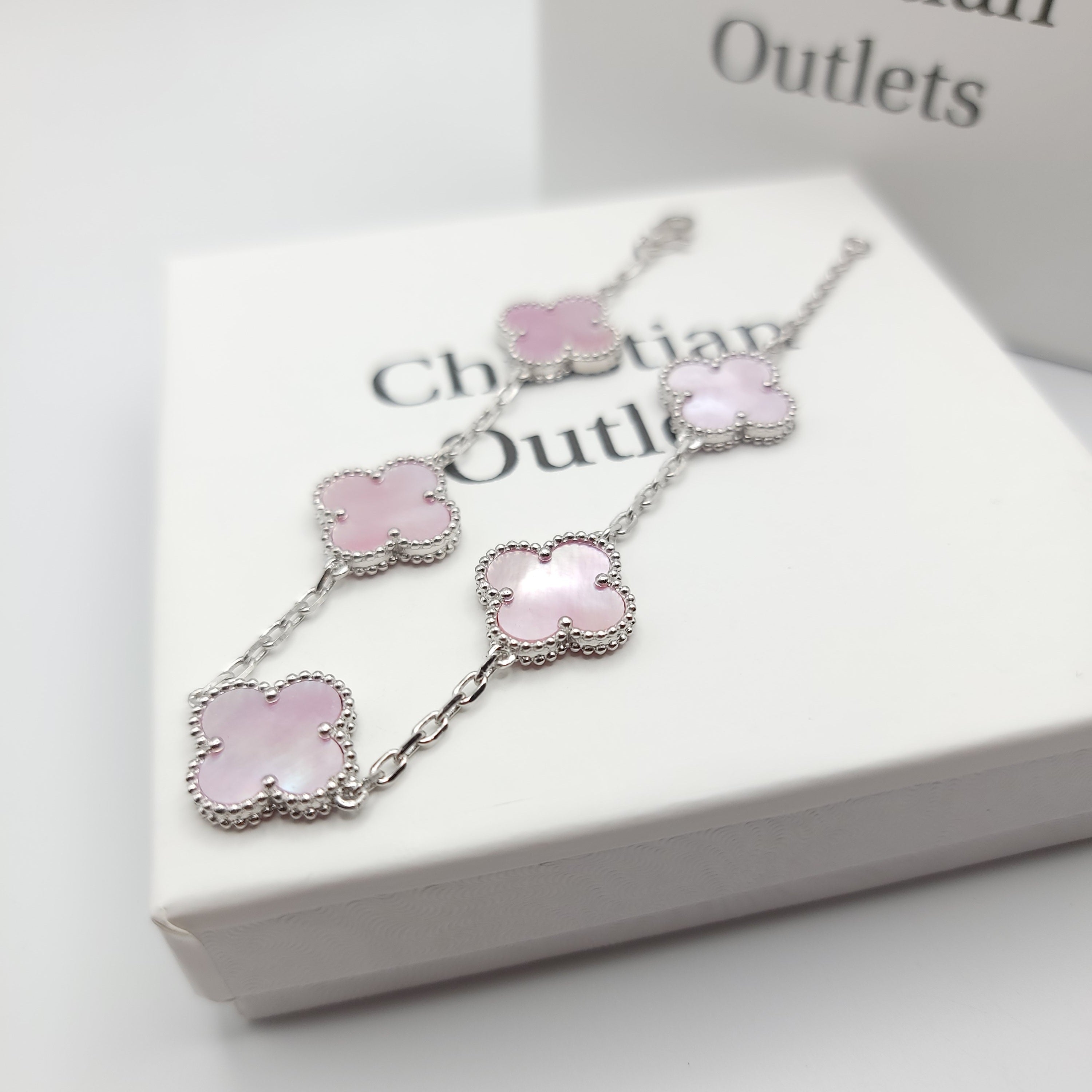 925 Silver Pink and Silver Clover Bracelets for Men and Women 6" 7" and 8" Inches Adjustable - Jewelry Store by Erik Rayo