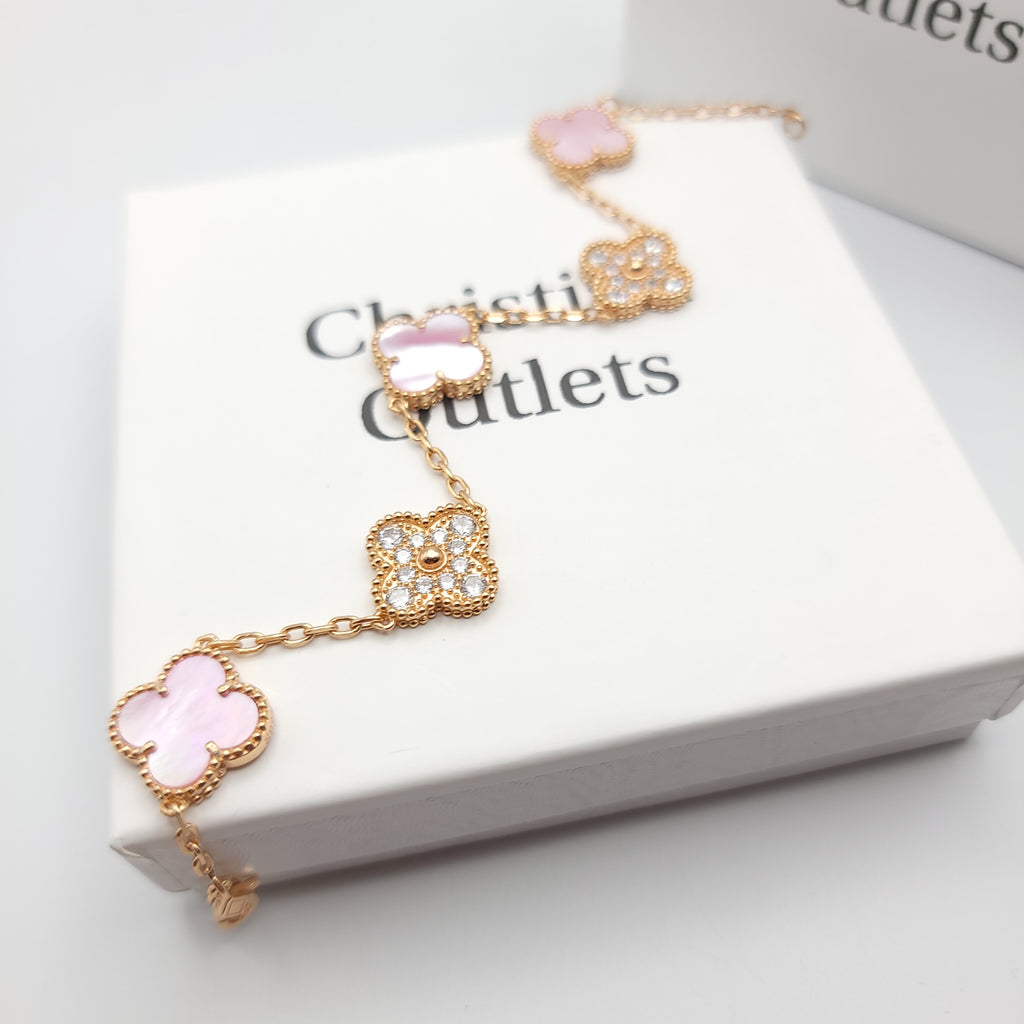 925 Silver Pink Royalty Clover Bracelets for Men and Women 6" 7" and 8" Inches Adjustable - Jewelry Store by Erik Rayo