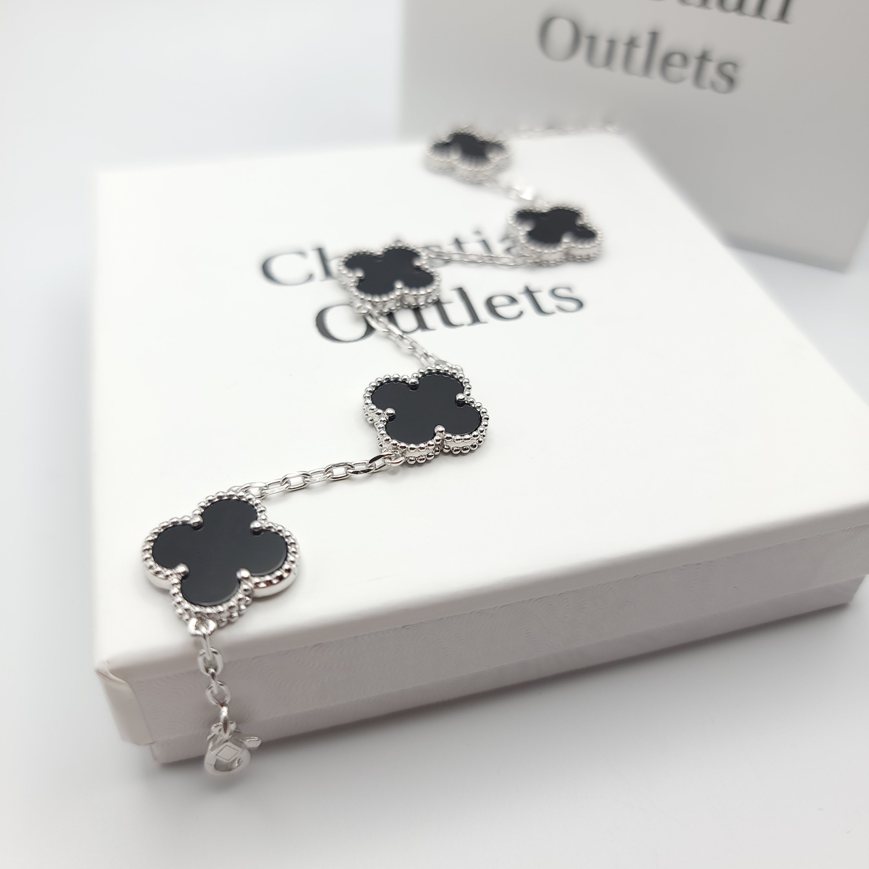 925 Silver Black and Silver Clover Bracelets for Men and Women 6" 7" and 8" Inches Adjustable - Jewelry Store by Erik Rayo