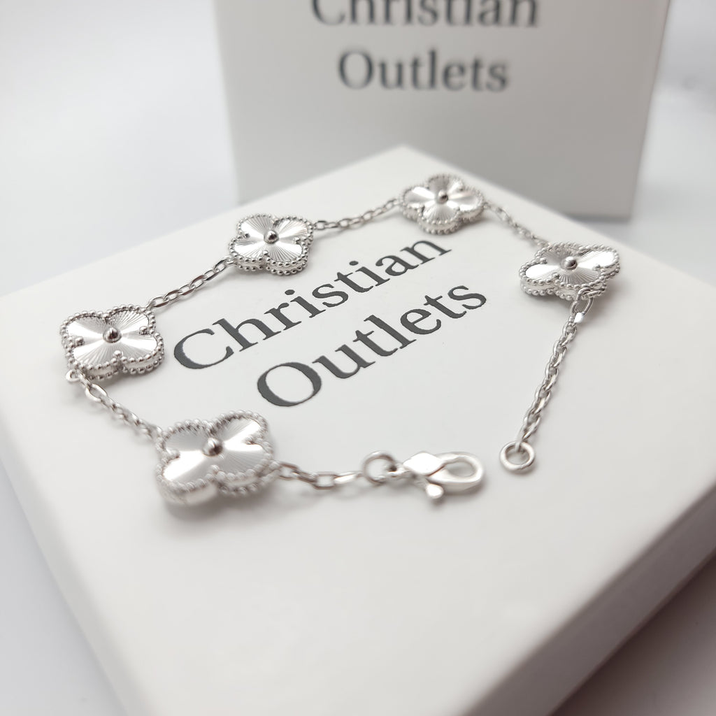 925 Silver All Silver Clover Bracelets for Men and Women 6" 7" and 8" Inches Adjustable - Jewelry Store by Erik Rayo