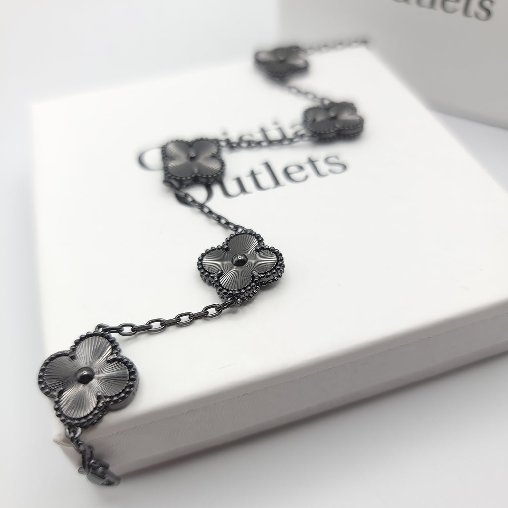 925 Silver All Black Clover Bracelets for Men and Women 6" 7" and 8" Inches Adjustable - Jewelry Store by Erik Rayo