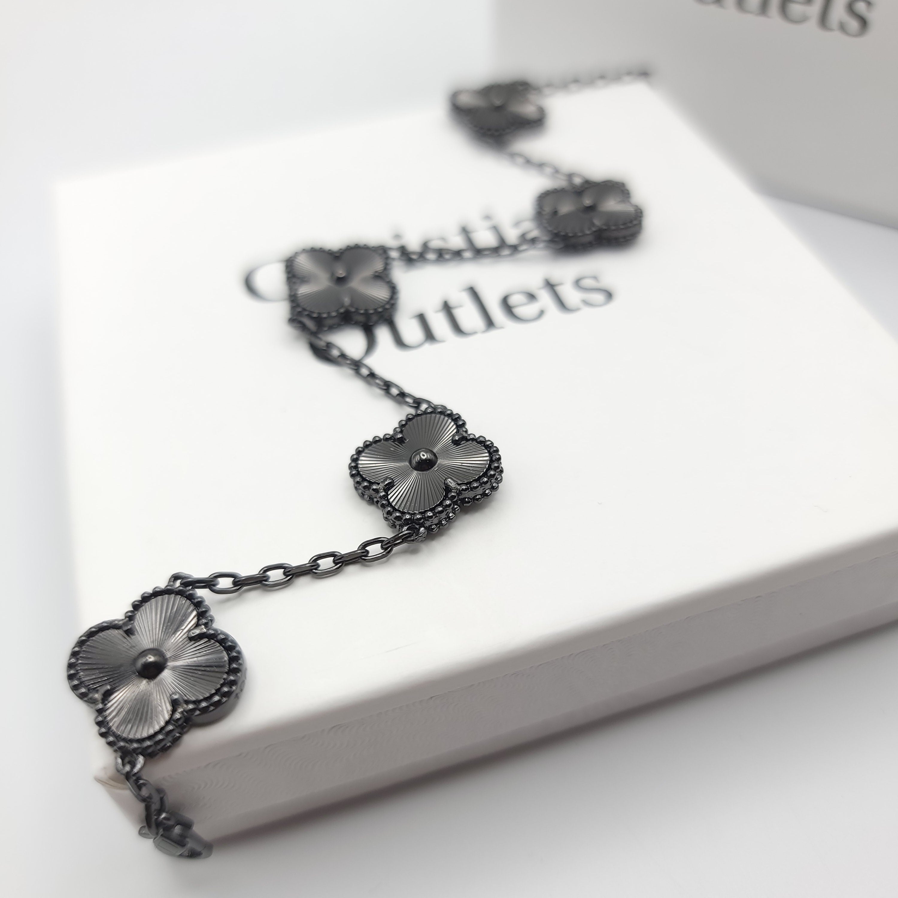 925 Silver All Black Clover Bracelets for Men and Women 6" 7" and 8" Inches Adjustable - Jewelry Store by Erik Rayo