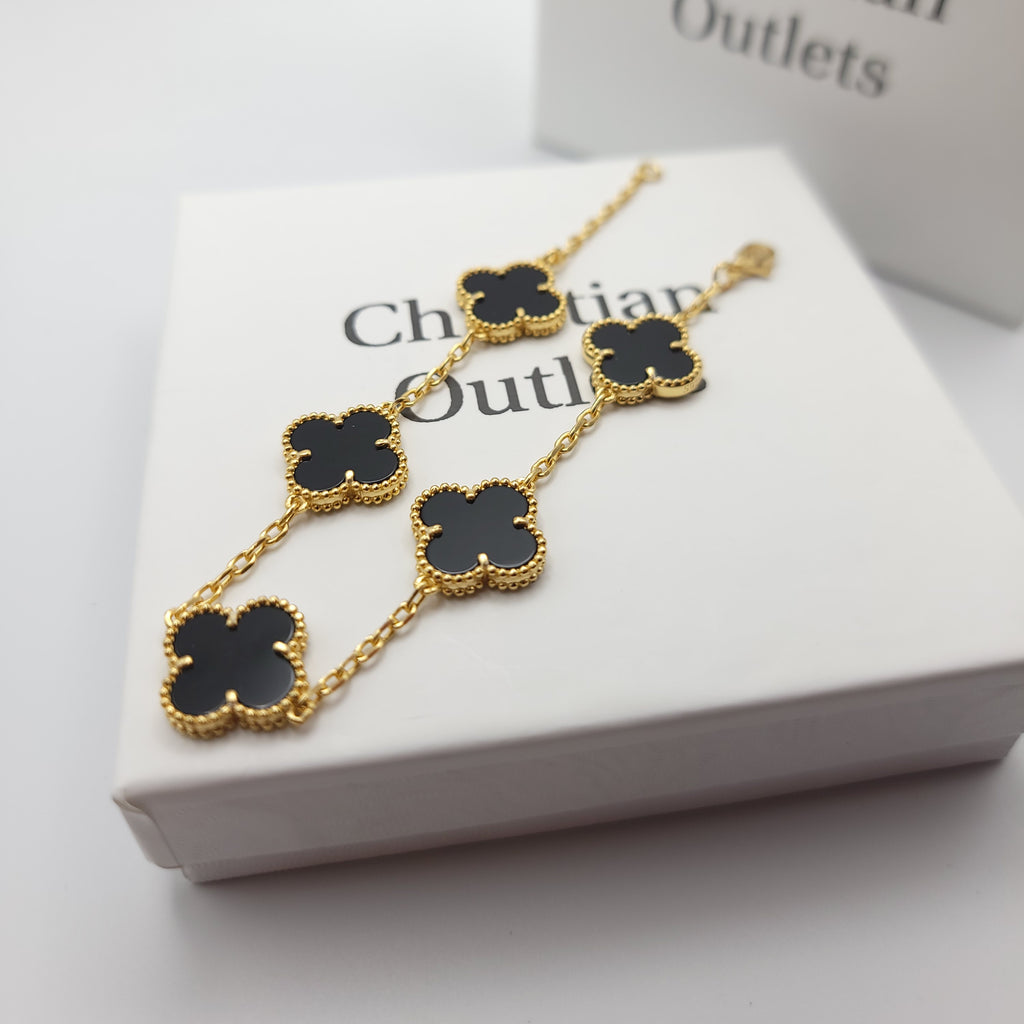 925 Silver Black and Gold Clover Bracelets for Men and Women 6" 7" and 8" Inches Adjustable - Jewelry Store by Erik Rayo
