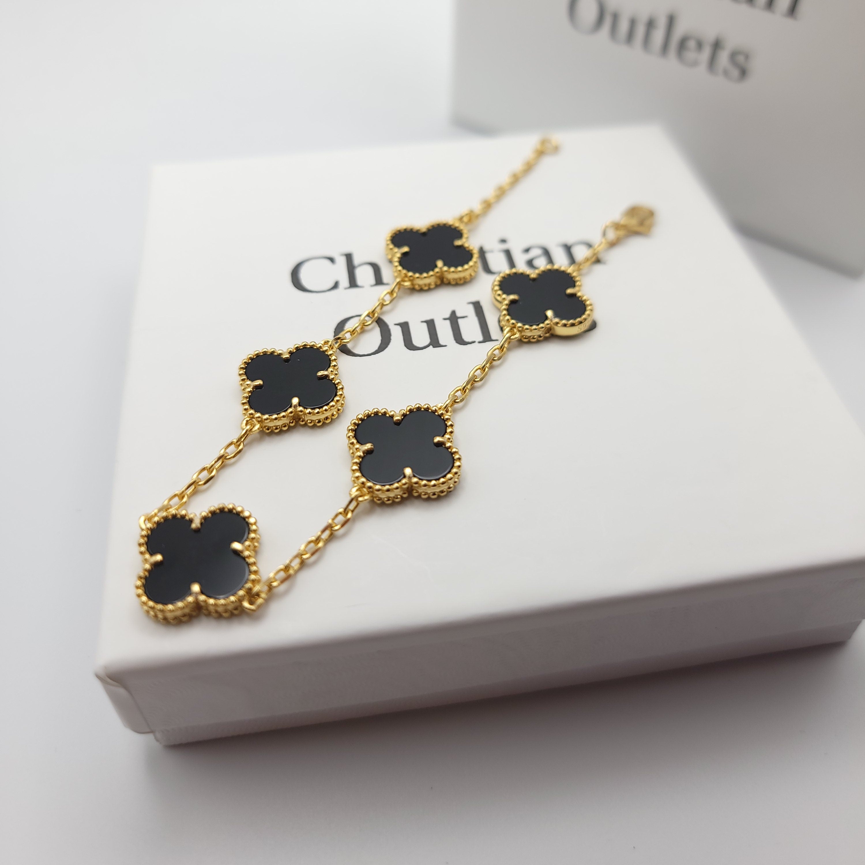 925 Silver Black and Gold Clover Bracelets for Men and Women 6" 7" and 8" Inches Adjustable - Jewelry Store by Erik Rayo