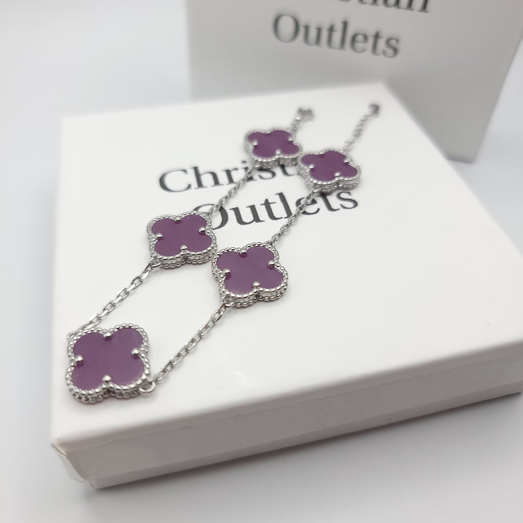 925 Silver Purple Clover Bracelets for Men and Women 6" 7" and 8" Inches Adjustable - Jewelry Store by Erik Rayo