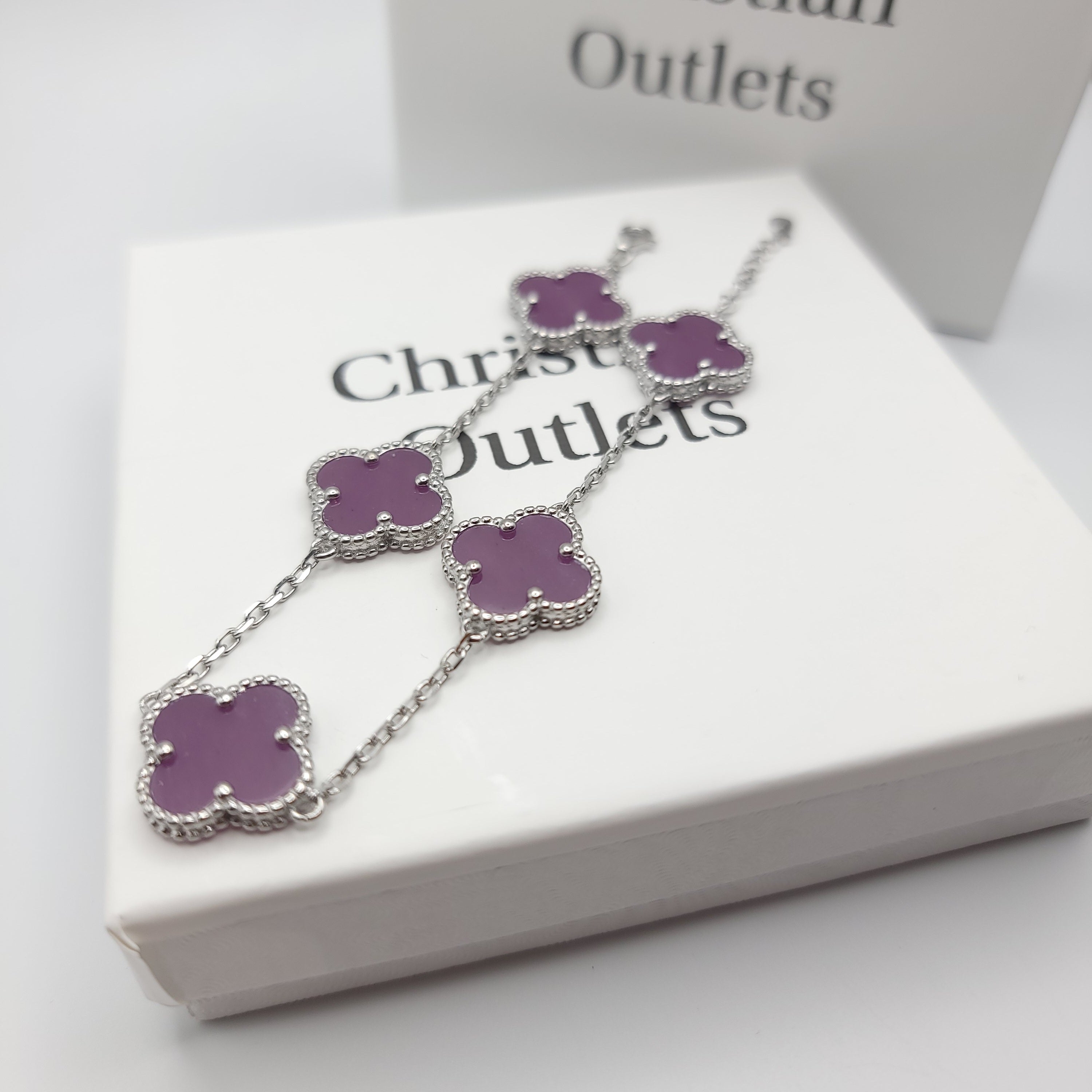 925 Silver Purple Clover Bracelets for Men and Women 6" 7" and 8" Inches Adjustable - Jewelry Store by Erik Rayo