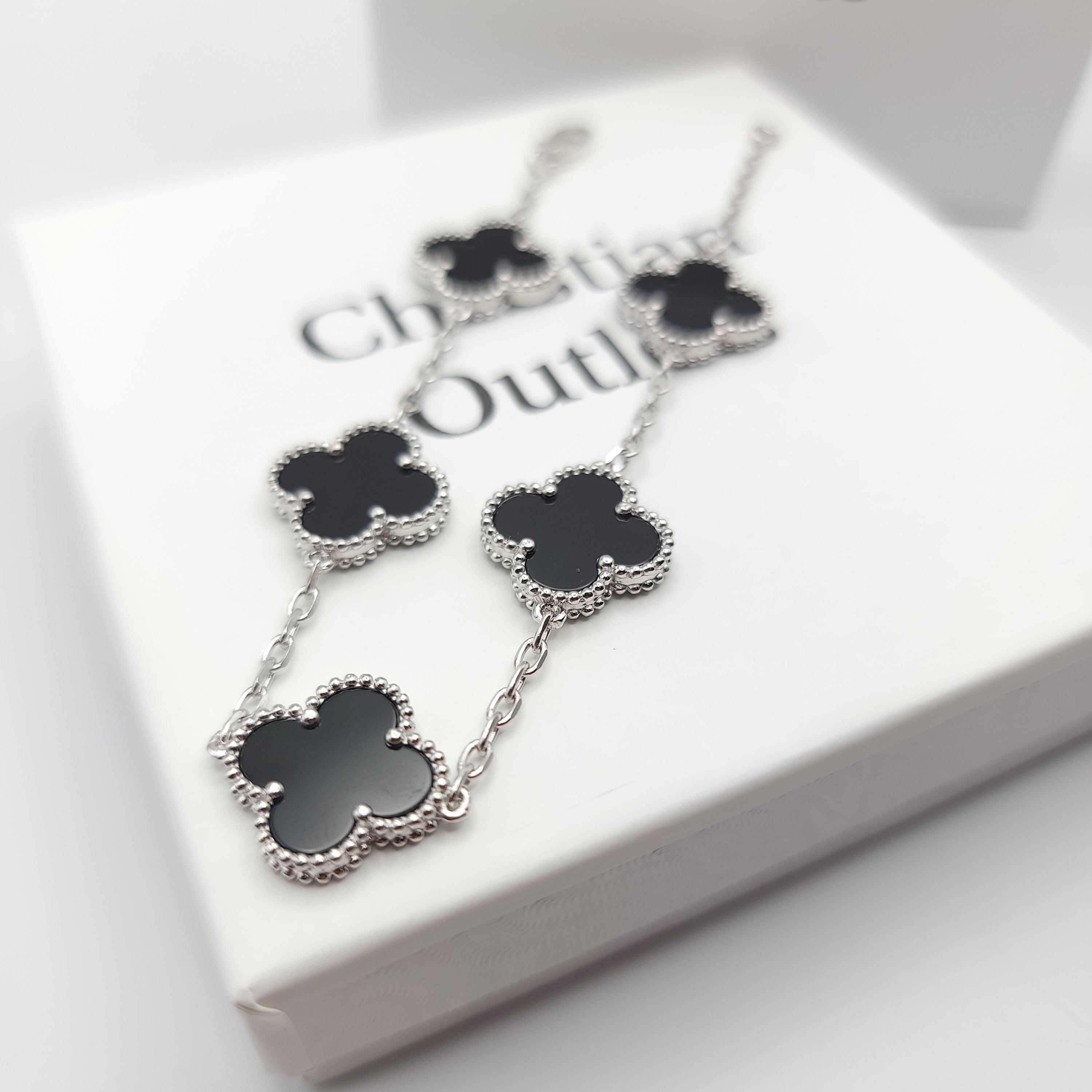 925 Silver Black and Silver Clover Bracelets for Men and Women 6" 7" and 8" Inches Adjustable - Jewelry Store by Erik Rayo