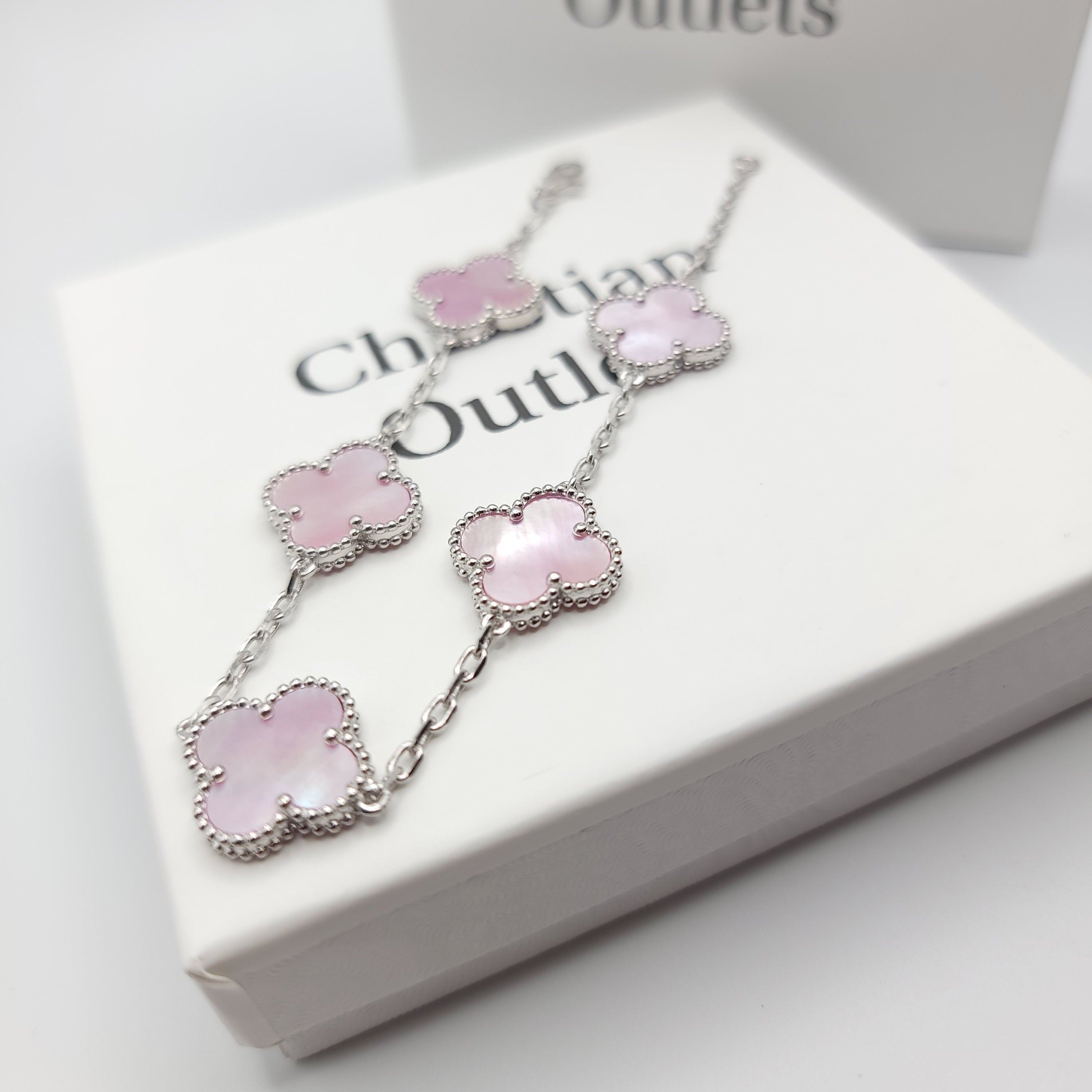 925 Silver Pink and Silver Clover Bracelets for Men and Women 6" 7" and 8" Inches Adjustable - Jewelry Store by Erik Rayo