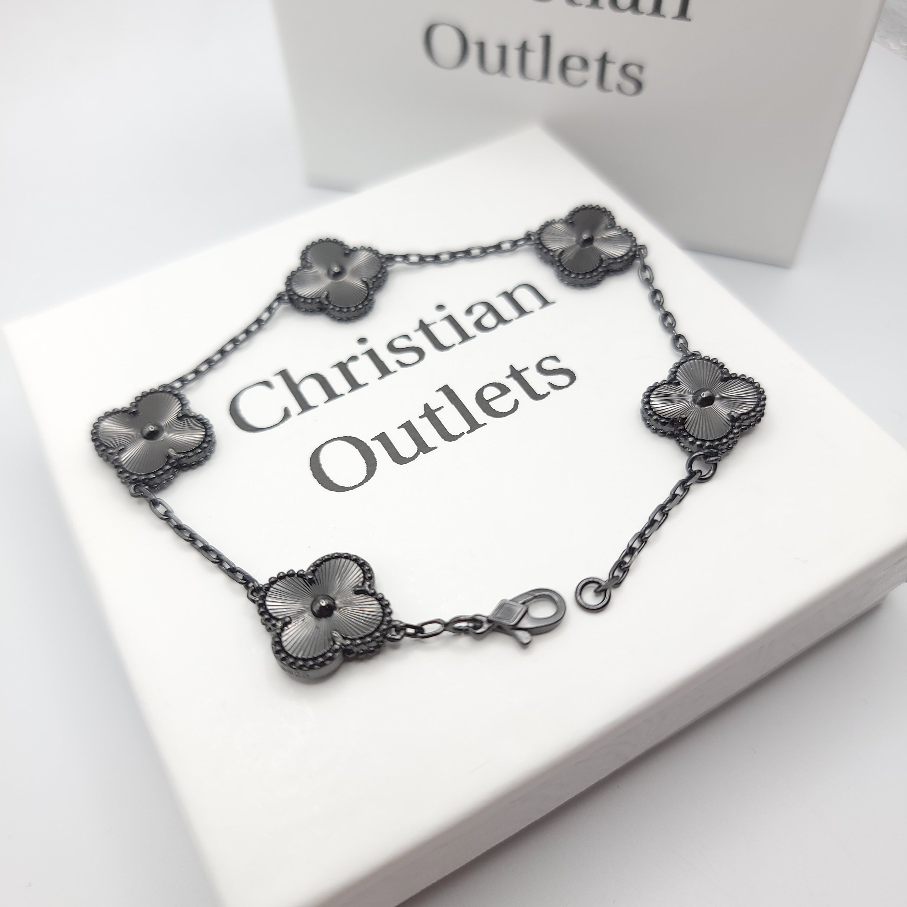 925 Silver All Black Clover Bracelets for Men and Women 6" 7" and 8" Inches Adjustable - Jewelry Store by Erik Rayo