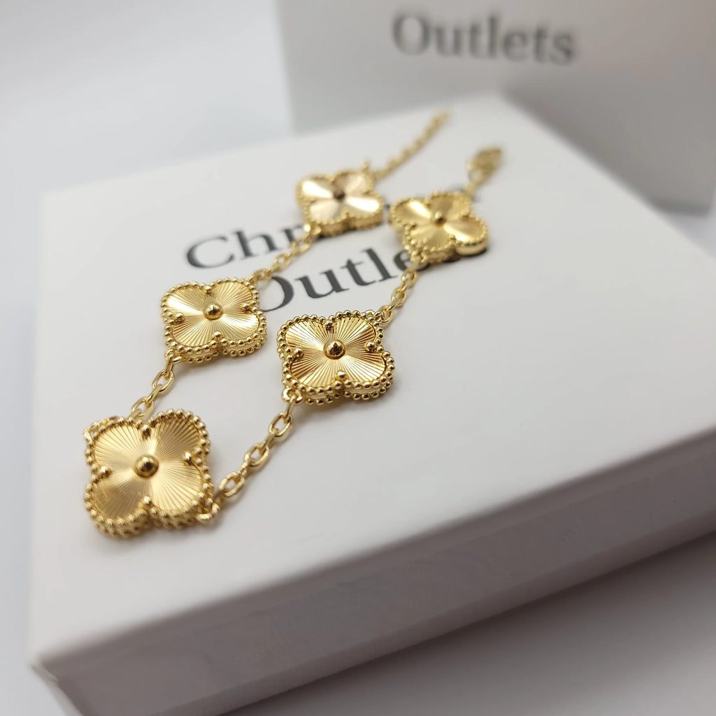925 Silver All Gold Clover Bracelets for Men and Women 6" 7" and 8" Inches Adjustable - Jewelry Store by Erik Rayo