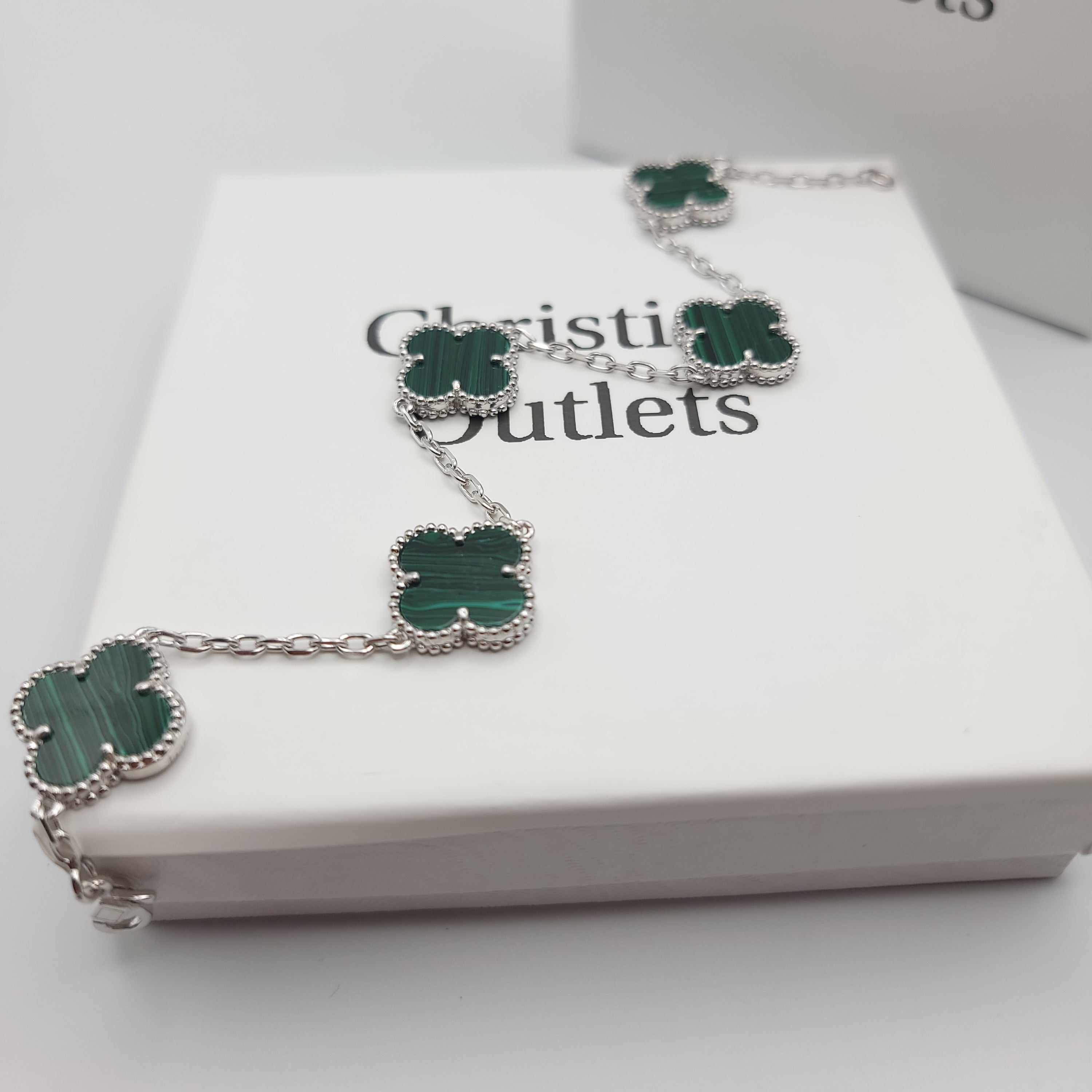 925 Silver Green and Silver Clover Bracelets for Men and Women 6" 7" and 8" Inches Adjustable - Jewelry Store by Erik Rayo