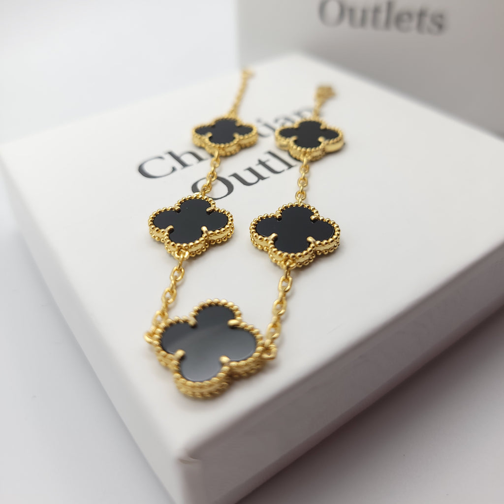 925 Silver Black and Gold Clover Bracelets for Men and Women 6" 7" and 8" Inches Adjustable - Jewelry Store by Erik Rayo