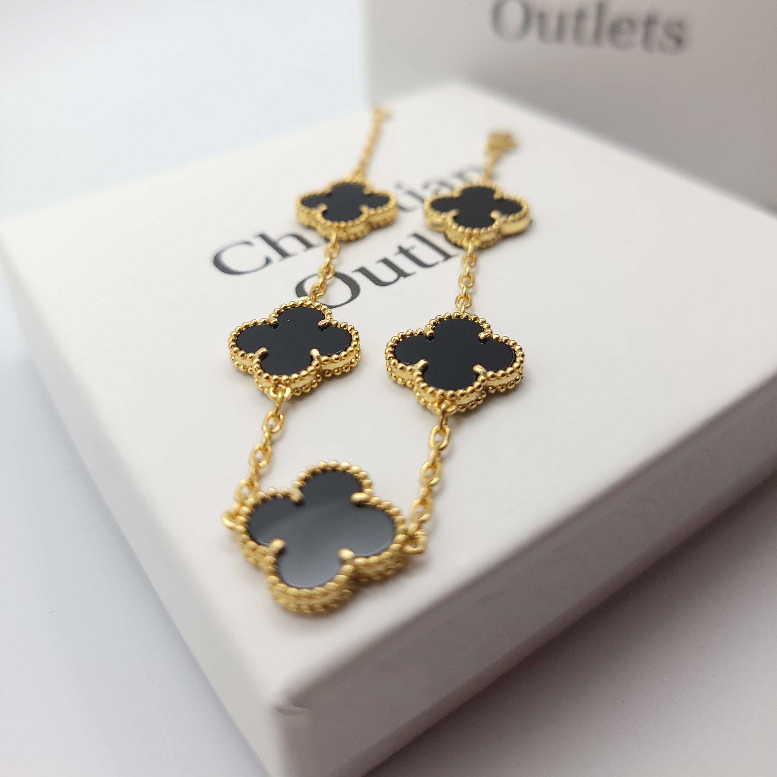 925 Silver Black and Gold Clover Bracelets for Men and Women 6" 7" and 8" Inches Adjustable - Jewelry Store by Erik Rayo