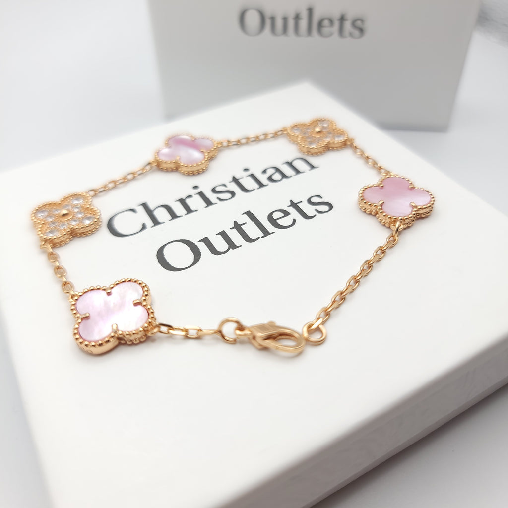 925 Silver Pink Royalty Clover Bracelets for Men and Women 6" 7" and 8" Inches Adjustable - Jewelry Store by Erik Rayo