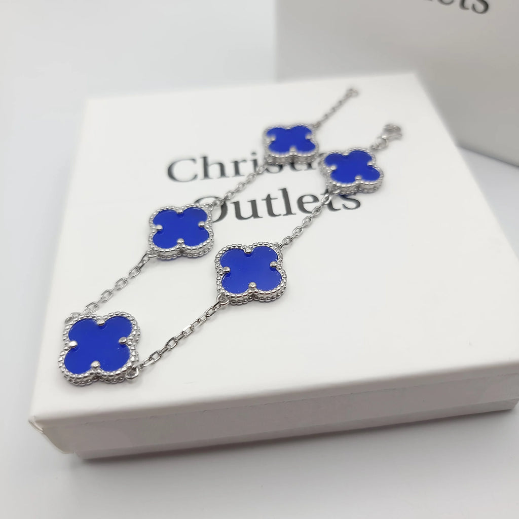 925 Silver Blue Clover Bracelets for Men and Women 6" 7" and 8" Inches Adjustable - Jewelry Store by Erik Rayo