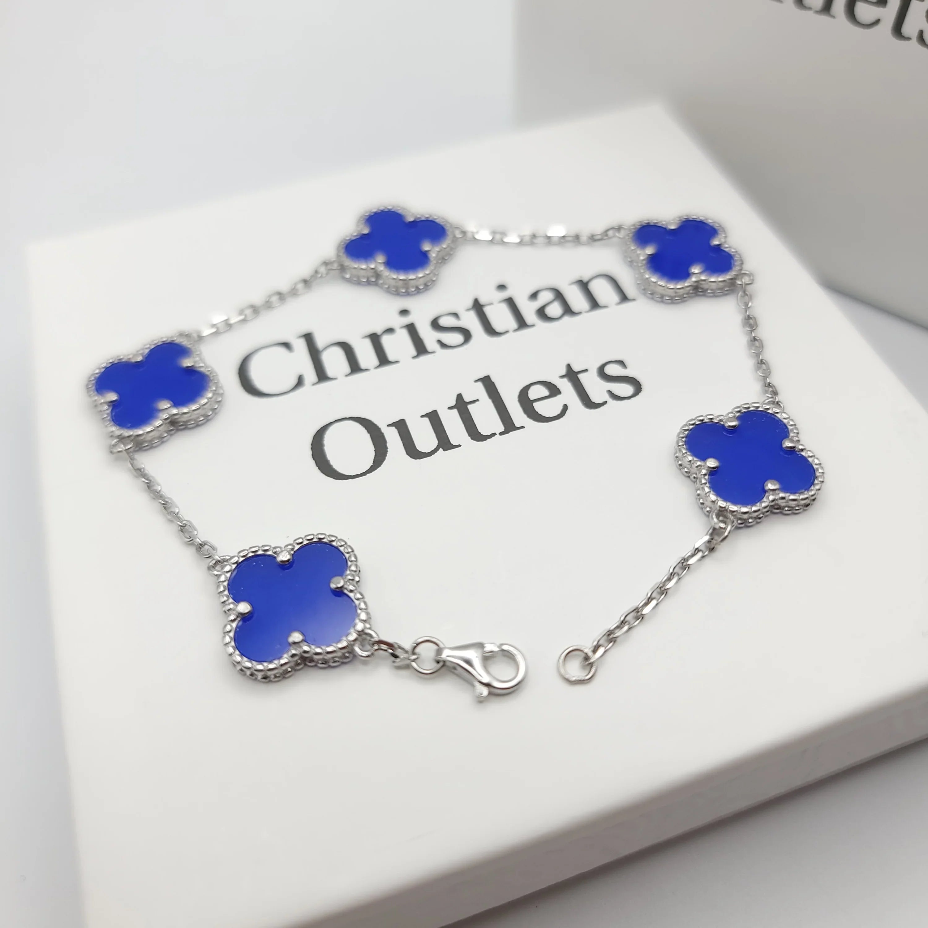 925 Silver Blue Clover Bracelets for Men and Women 6" 7" and 8" Inches Adjustable - Jewelry Store by Erik Rayo