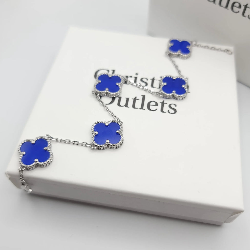 925 Silver Blue Clover Bracelets for Men and Women 6" 7" and 8" Inches Adjustable - Jewelry Store by Erik Rayo