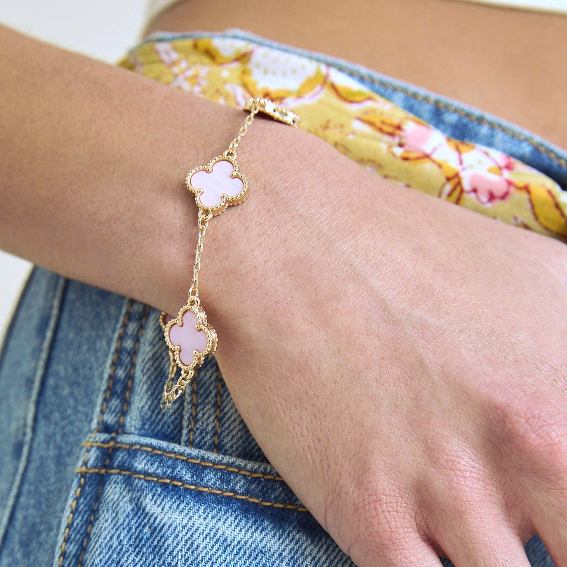 925 Silver Pink and Gold Clover Bracelets for Men and Women 6" 7" and 8" Inches Adjustable - Jewelry Store by Erik Rayo