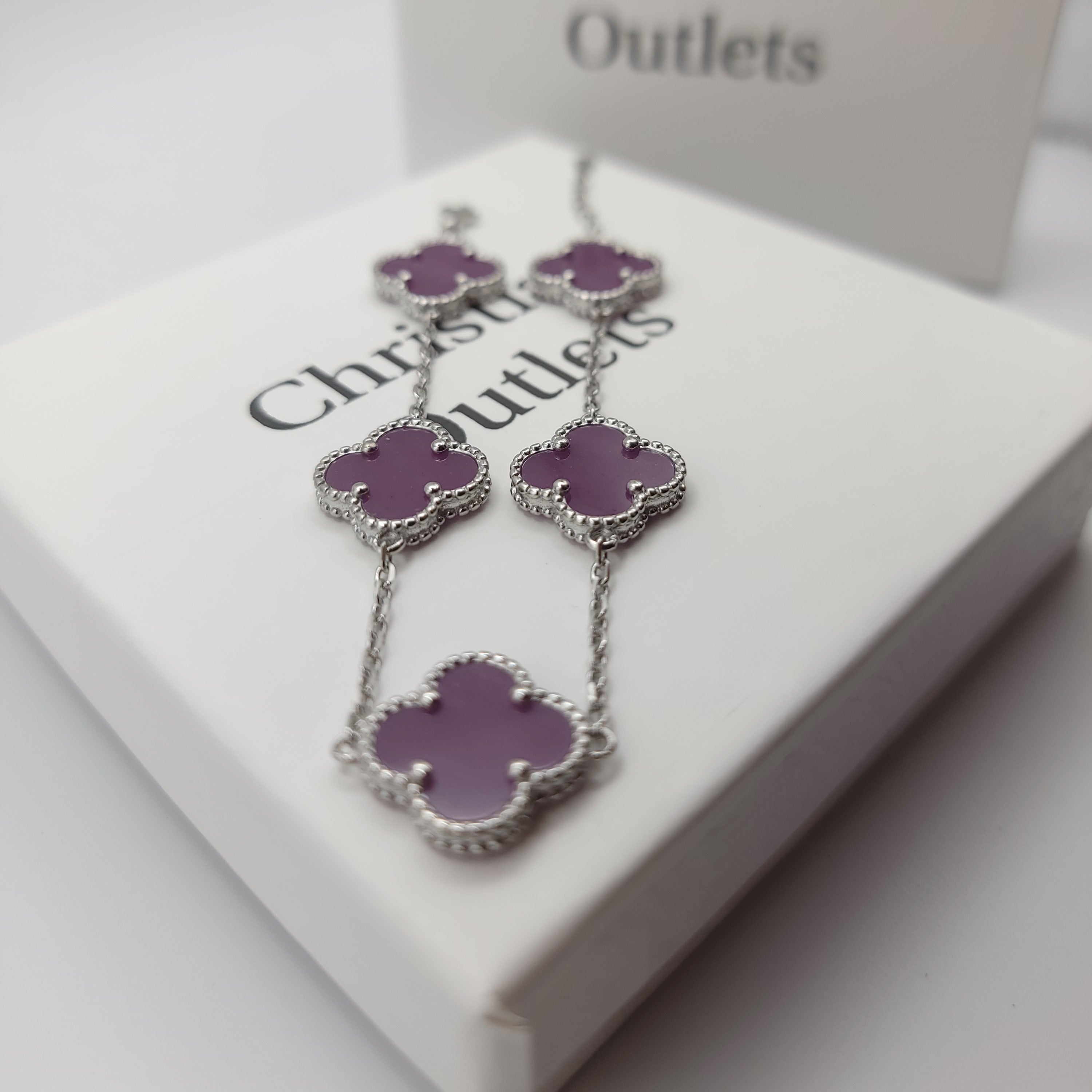 925 Silver Purple Clover Bracelets for Men and Women 6" 7" and 8" Inches Adjustable - Jewelry Store by Erik Rayo