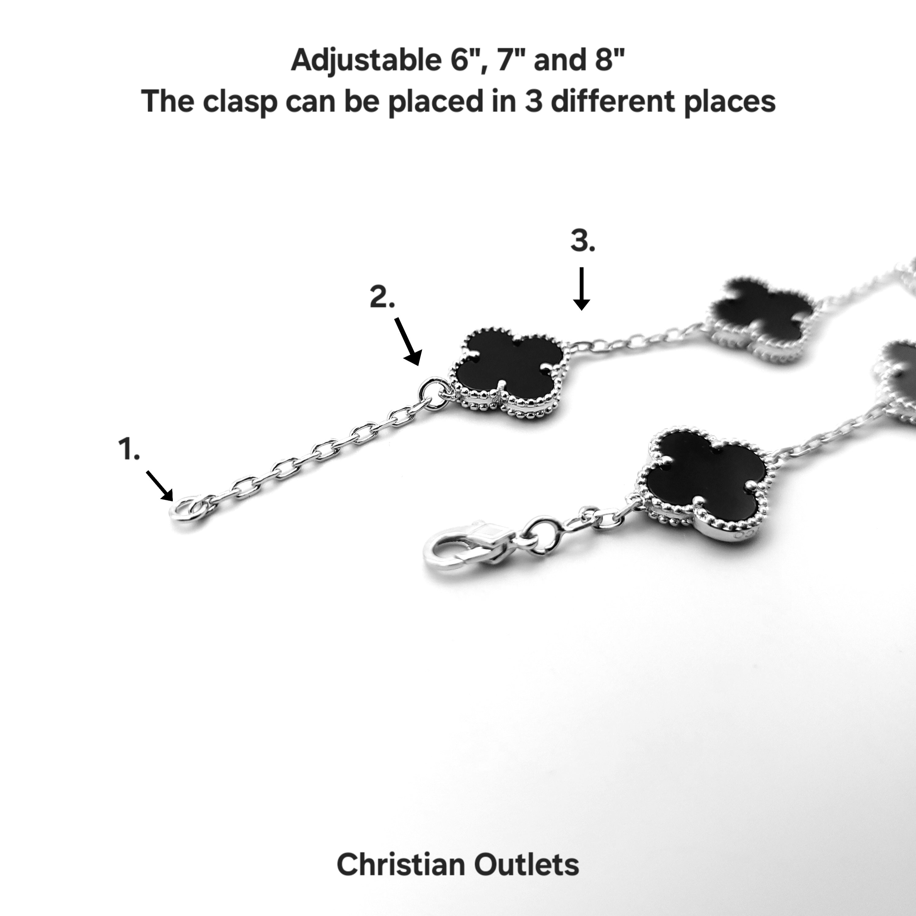 925 Silver Black and Silver Clover Bracelets with Royalty for Men and Women 6" 7" and 8" Inches Adjustable - Jewelry Store by Erik Rayo