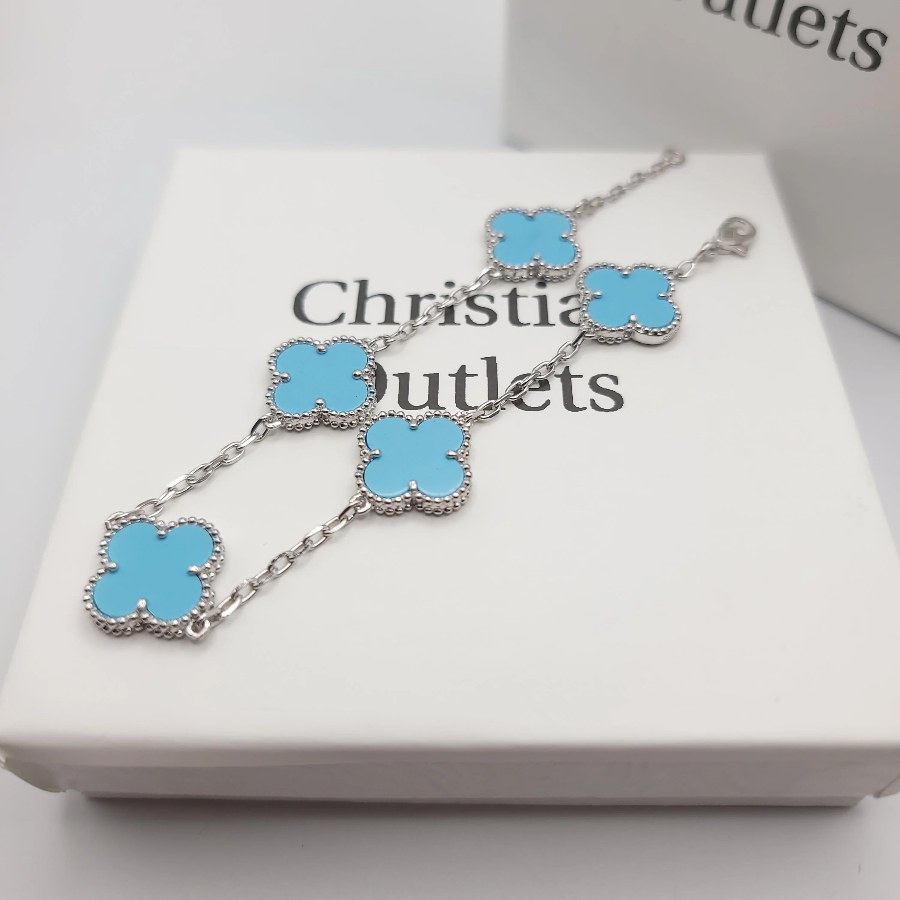 925 Silver Light Blue Clover Bracelets for Men and Women 6" 7" and 8" Inches Adjustable - Jewelry Store by Erik Rayo