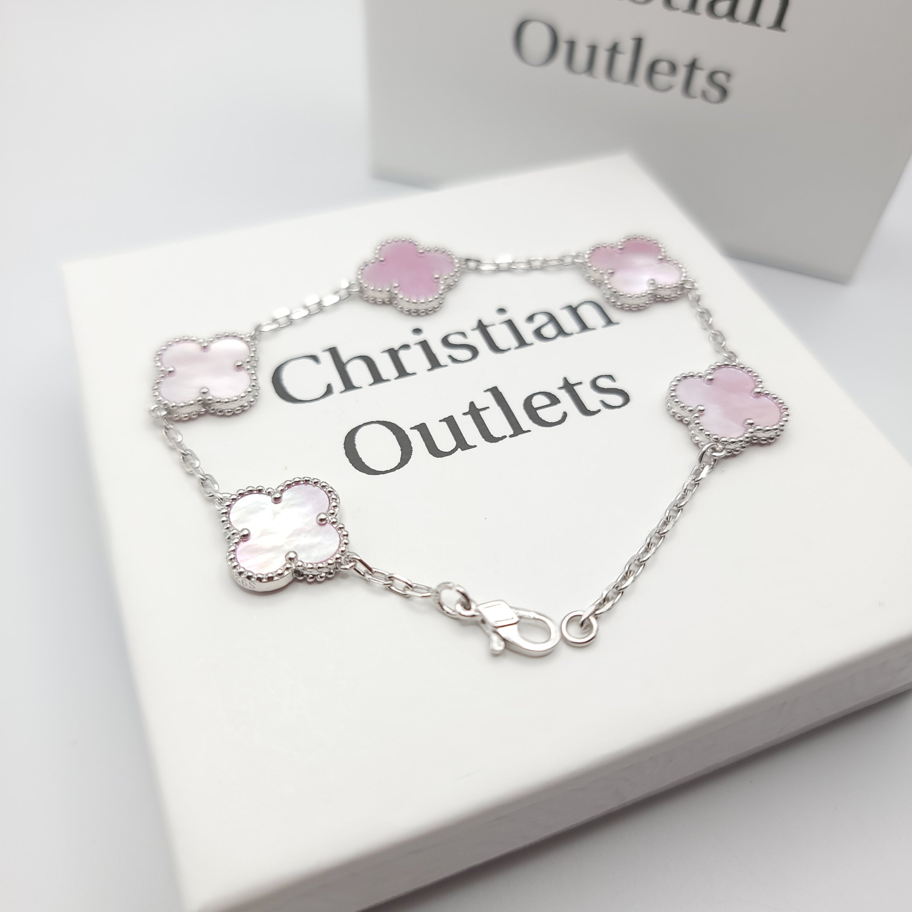 925 Silver Pink and Silver Clover Bracelets for Men and Women 6" 7" and 8" Inches Adjustable - Jewelry Store by Erik Rayo