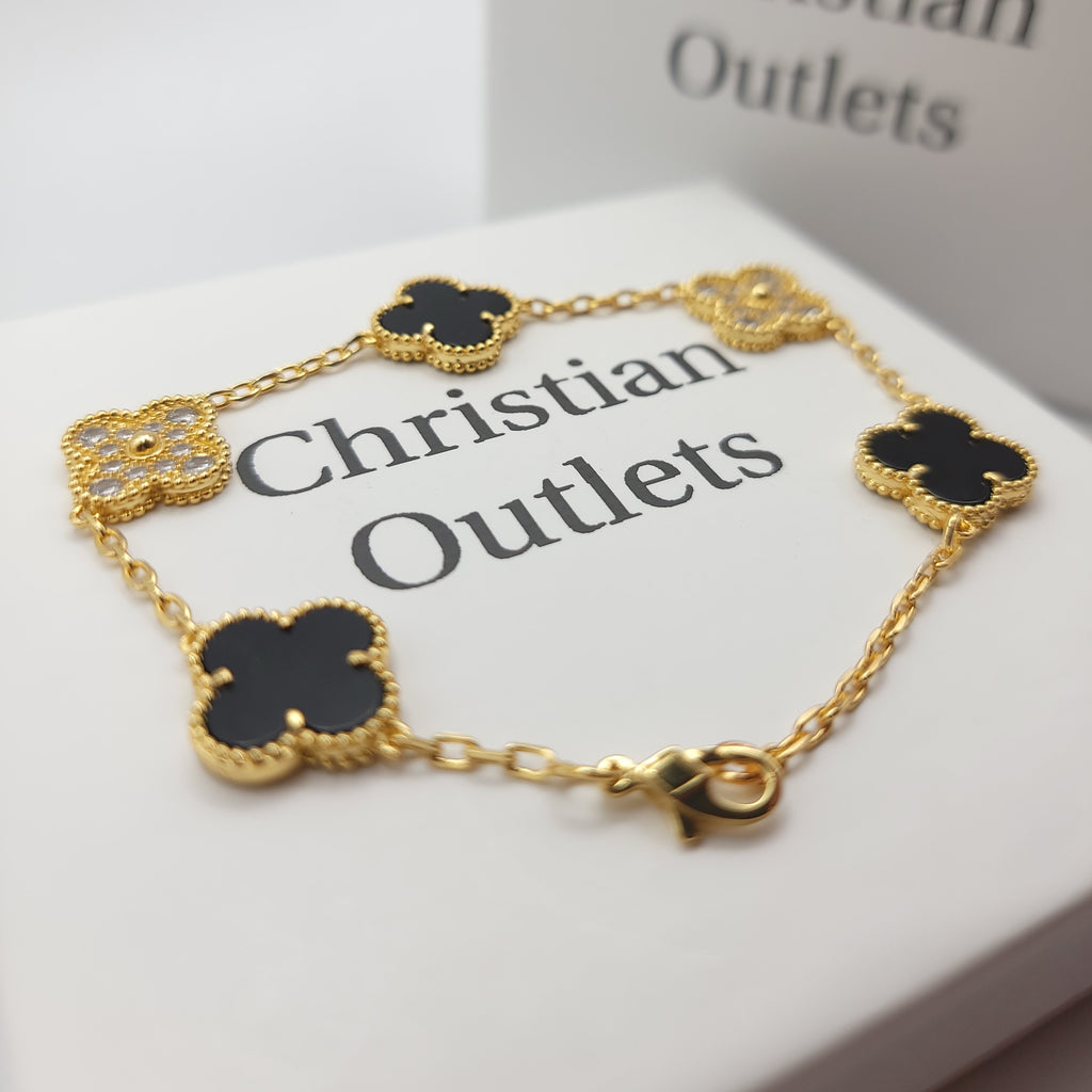 925 Silver Black Royalty Clover Bracelets for Men and Women 6" 7" and 8" Inches Adjustable - Jewelry Store by Erik Rayo