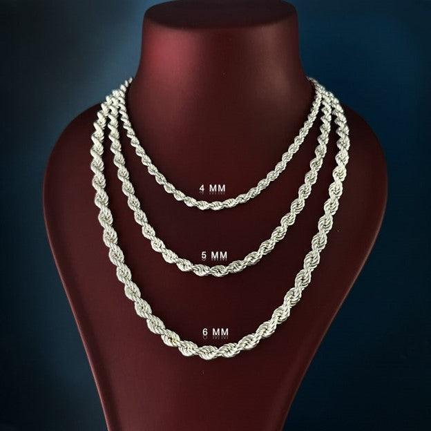 Rope Chain Necklace in Silver for Men Women and Stainless Steel Cadena de Torzal Para Hombre y Mujer - Jewelry Store by Erik Rayo