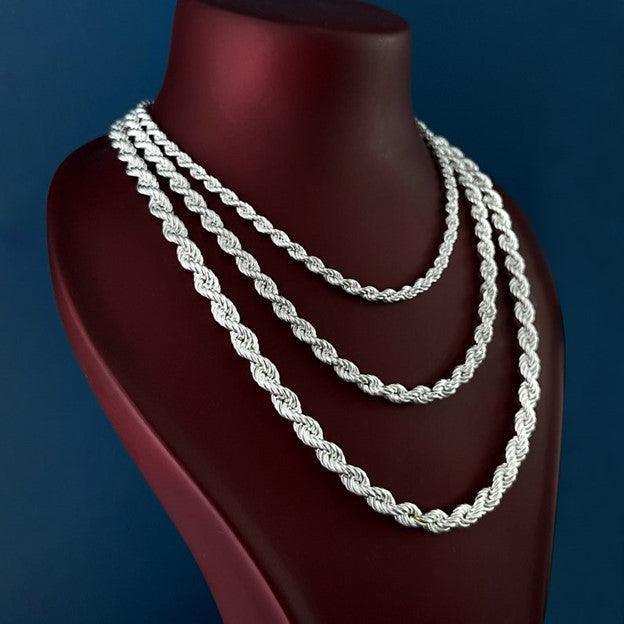 Rope Chain Necklaces in Silver for Men and Women Stainless Steel Cadena de Torzal Para Hombre y Mujer - Jewelry Store by Erik Rayo