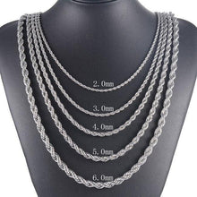 Load image into Gallery viewer, Rope Chain Necklaces in Silver for Men Women and Kids Stainless Steel Cadena de Torzal Para Hombre Mujer y Ninos - Jewelry Store by Erik Rayo
