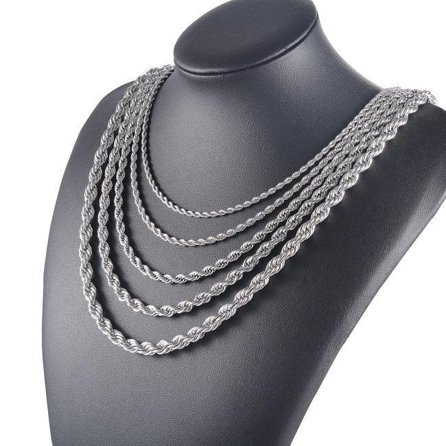 Rope Chain Necklaces in Silver for Men and Women Stainless Steel Cadena de Torzal Para Hombre y Mujer - Jewelry Store by Erik Rayo