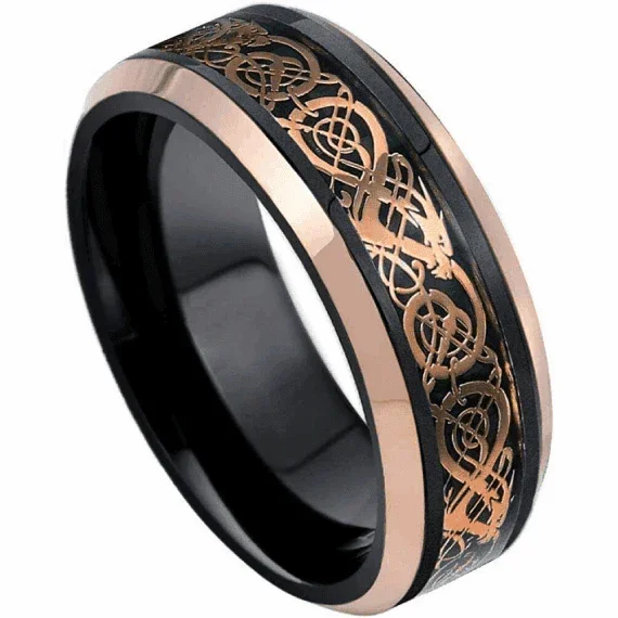 Tungsten Rings for Men Wedding Bands for Him Womens Wedding Bands for Her 6mm Two-Tone Black & Rose Gold IP Plated - Jewelry Store by Erik Rayo