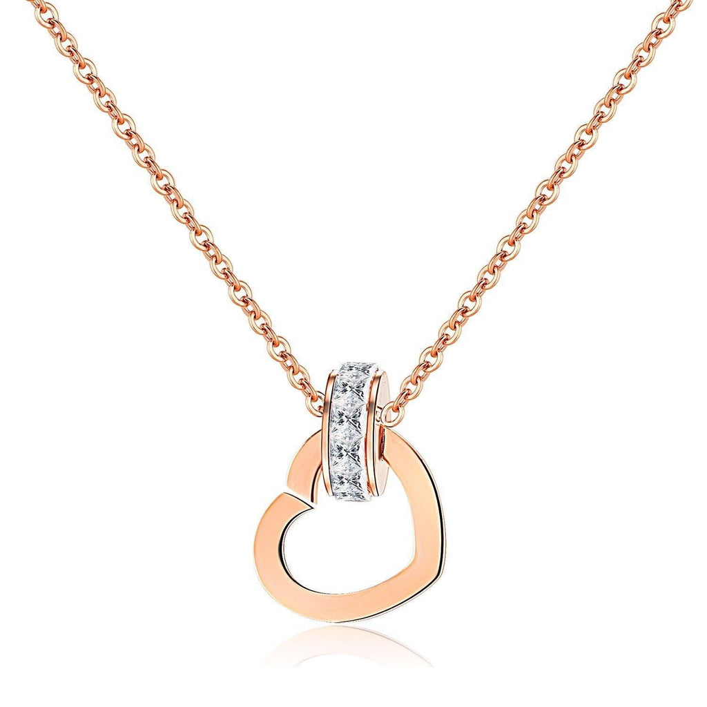 Rose Gold Heart Charm Necklace Stainless Steel 0.60 Carat CZ - Jewelry Store by Erik Rayo