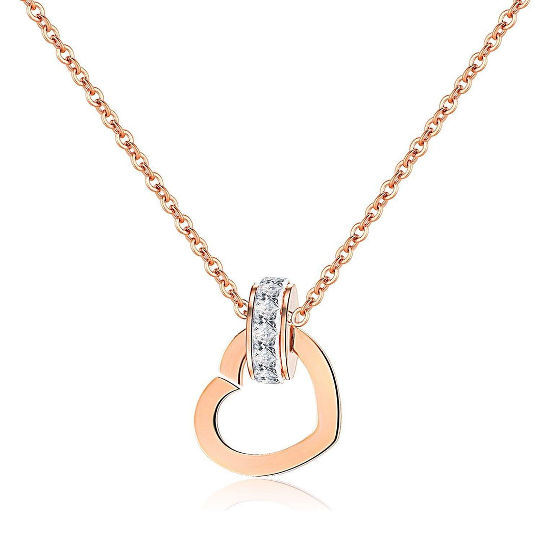 Rose Gold Heart Charm Necklace Stainless Steel 0.60 Carat CZ - Jewelry Store by Erik Rayo