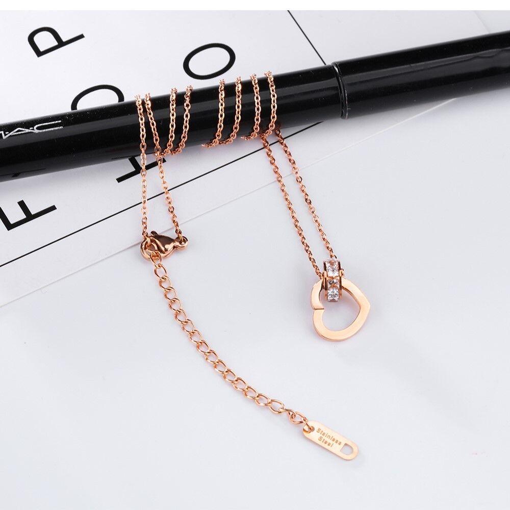 Rose Gold Heart Charm Necklace Stainless Steel 0.60 Carat CZ - Jewelry Store by Erik Rayo