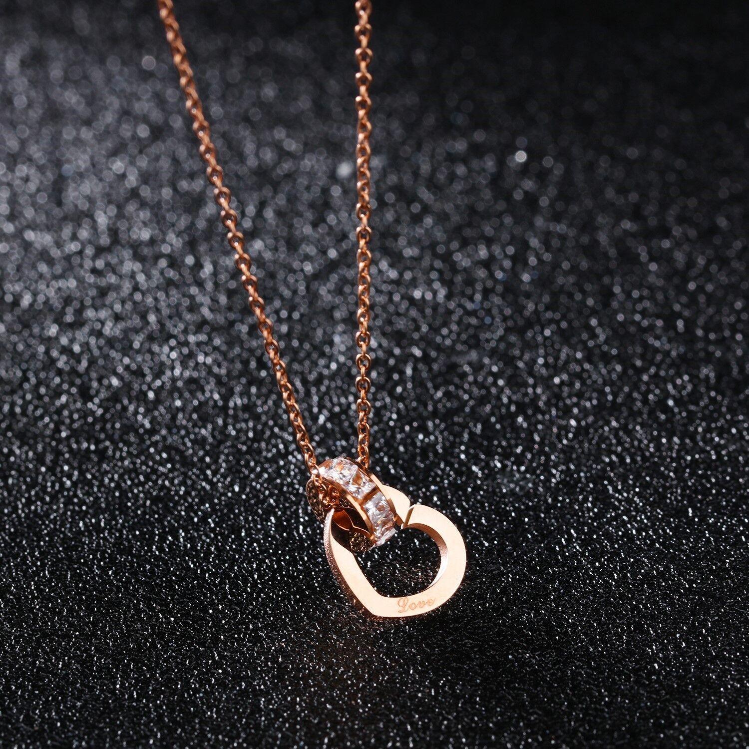 Rose Gold Heart Charm Necklace Stainless Steel 0.60 Carat CZ - Jewelry Store by Erik Rayo