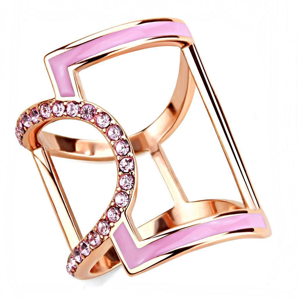 Rose Gold Womens Ring Anillo Para Mujer 316L Stainless Steel Ring with Top Grade Crystal in Light Rose - Jewelry Store by Erik Rayo